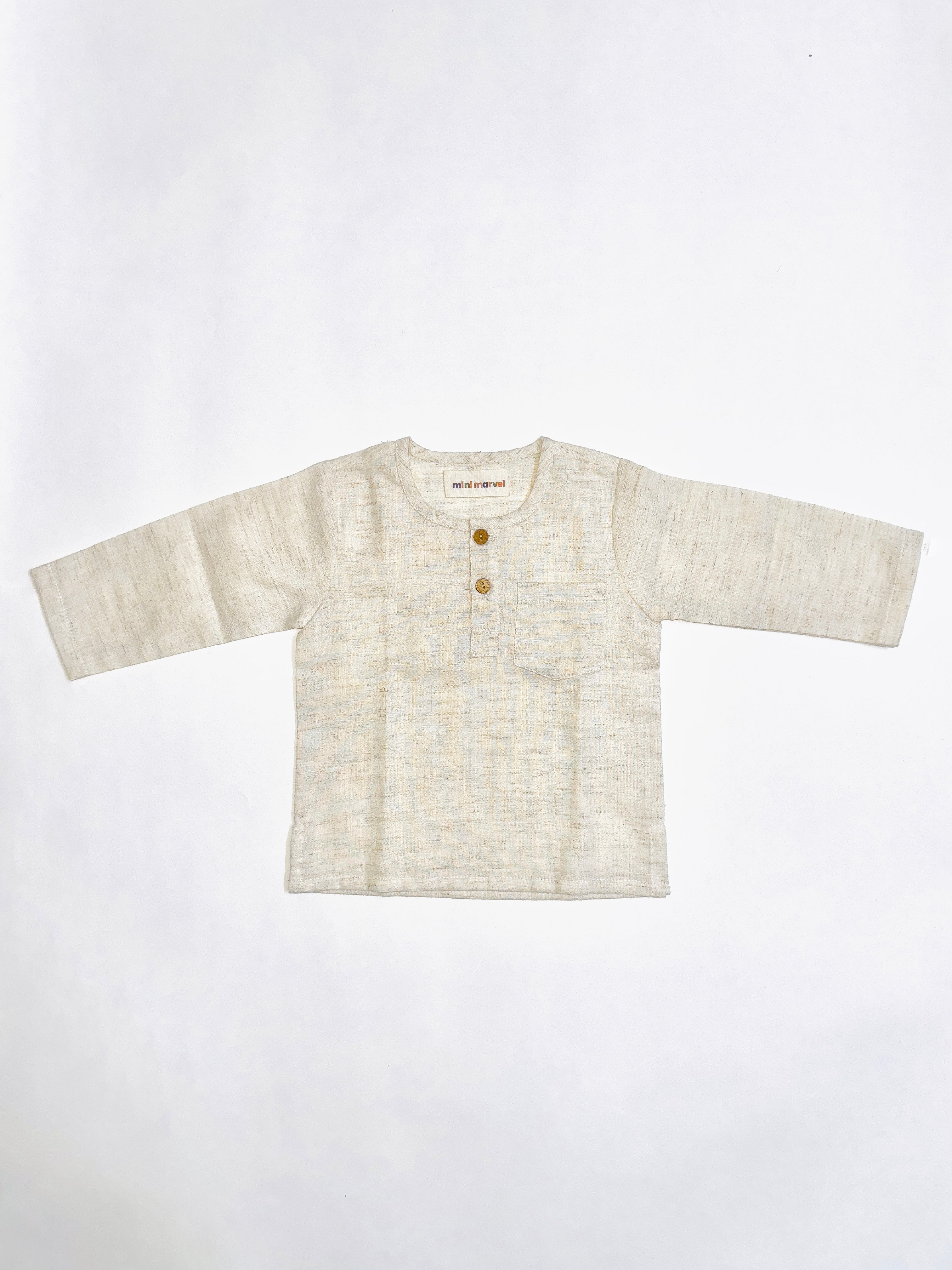 Classic Beige Linen Co-Ord Set for Kids with Breathable Fabric.