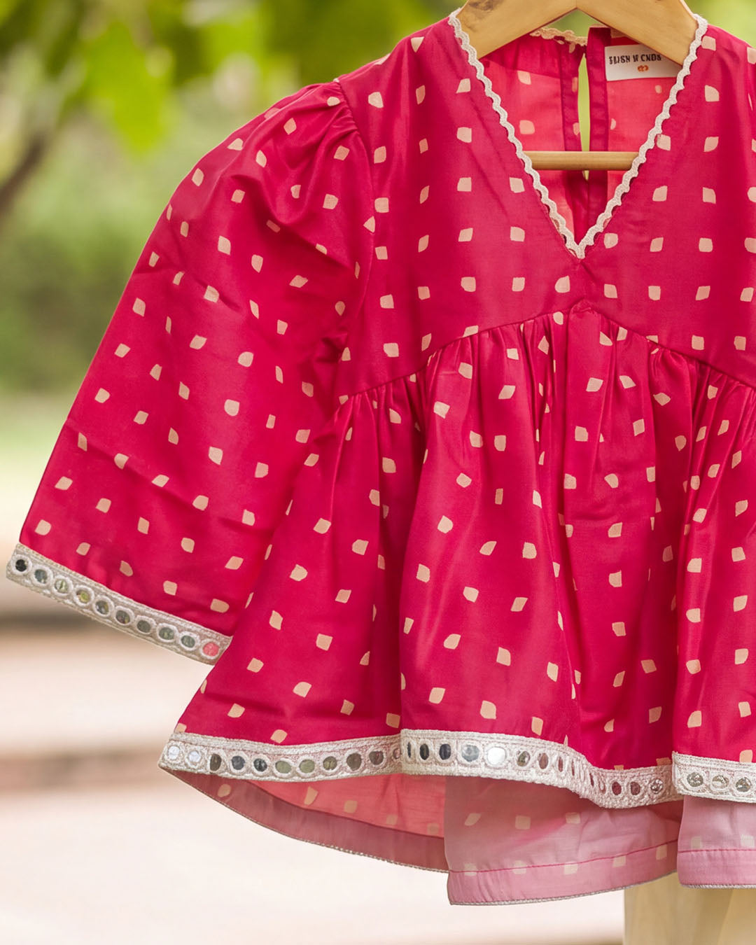 Pink Printed Girls Top with Ivory Dhoti Pants Set