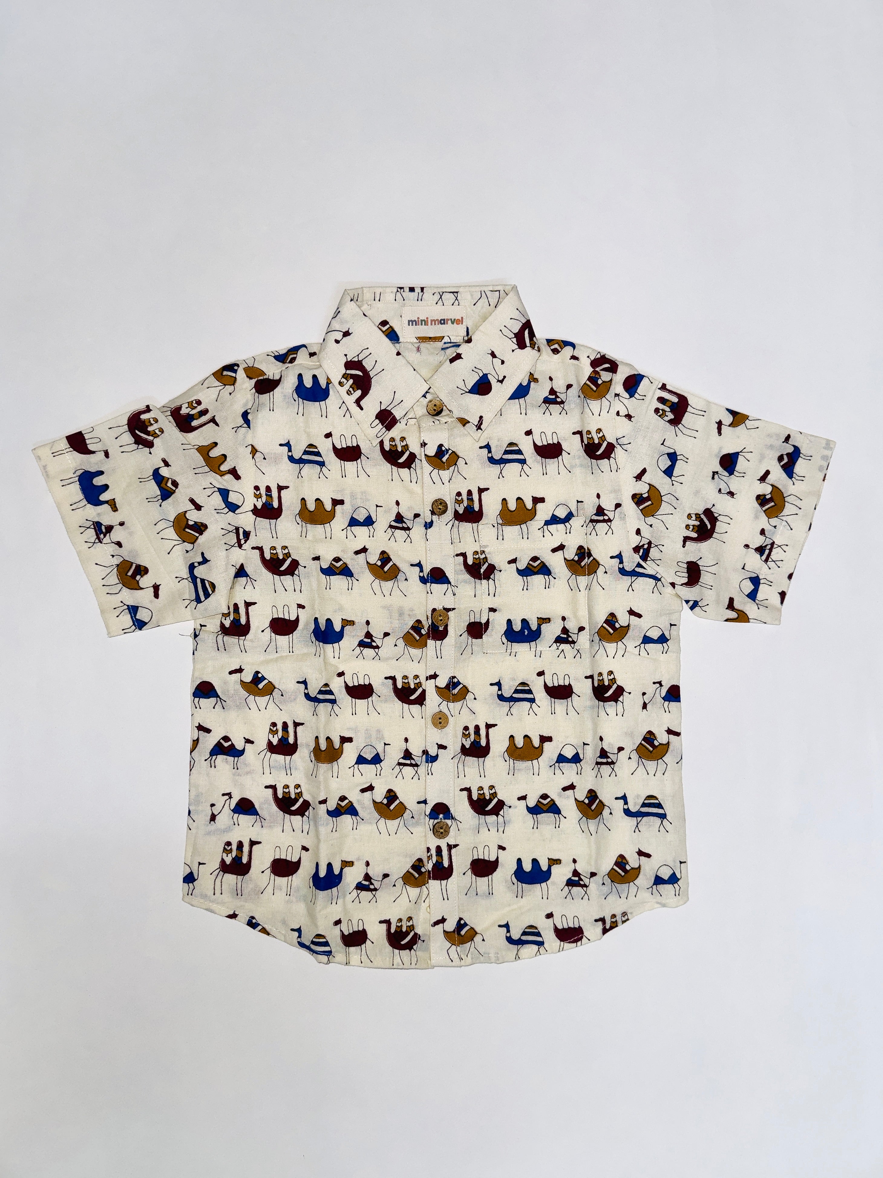 Camel safari print cotton shirt and shorts for kids