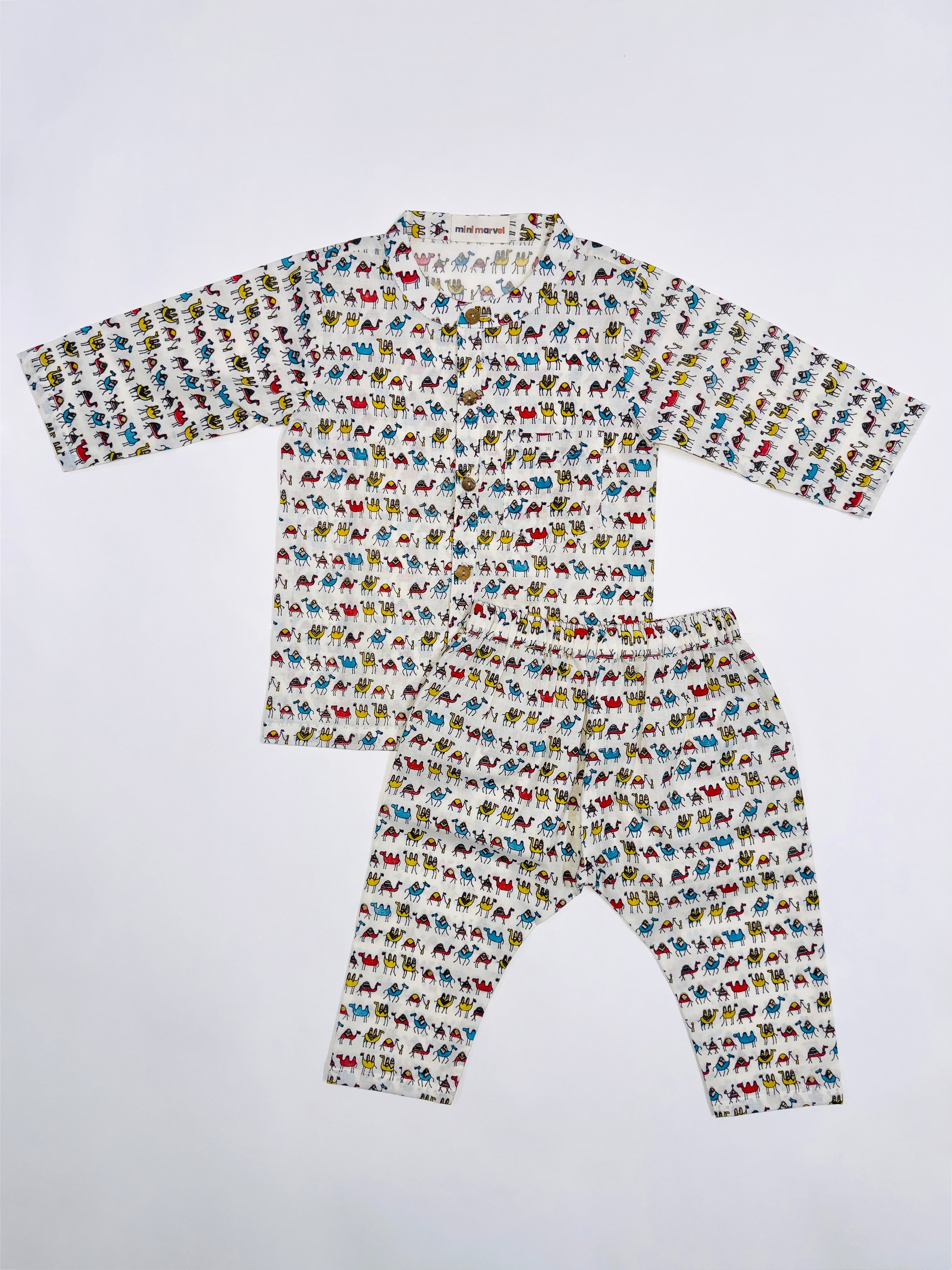Multicolor Camel Print Co-Ord Set for Baby boys in Soft Cotton with Fun Camel Motifs