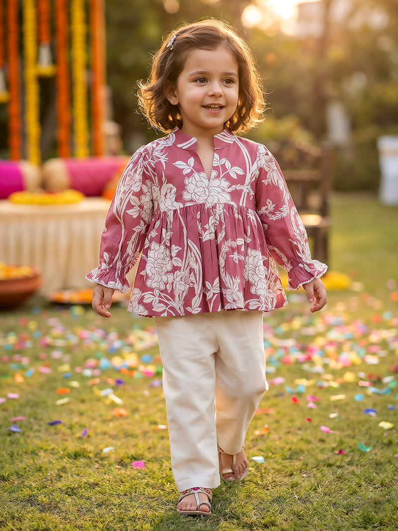 Rosewood Bloom Peplum Co-Ord Set for Girls