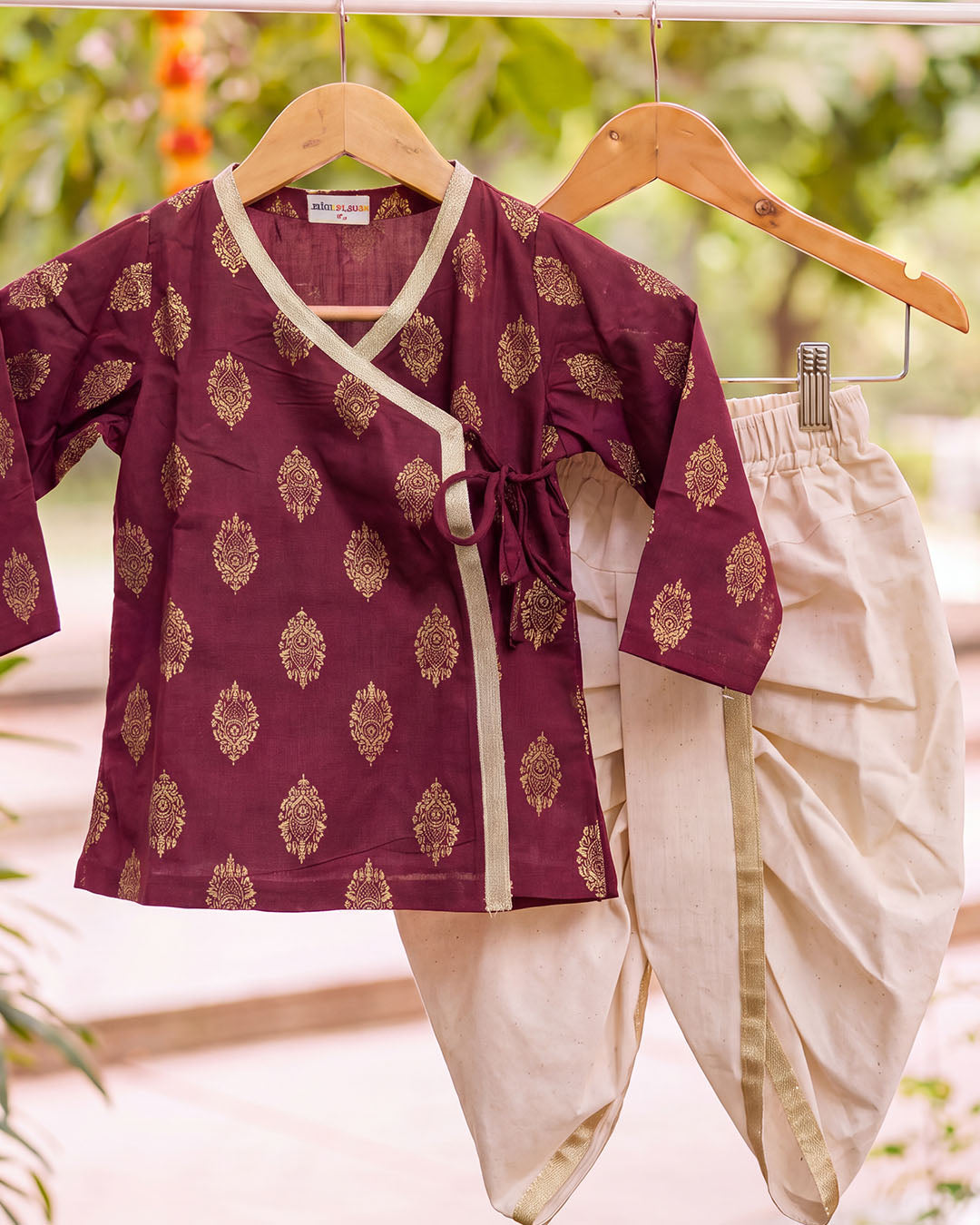 Rajwadi Maroon Printed Wrap Kurta & Dhoti Set