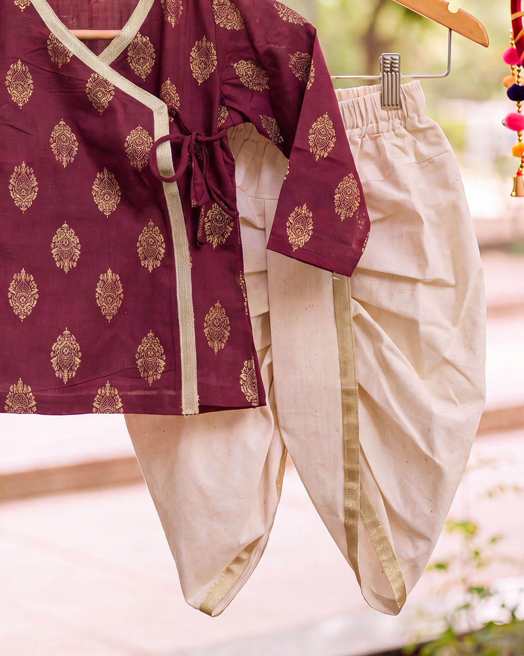 Rajwadi Maroon Printed Wrap Kurta & Dhoti Set