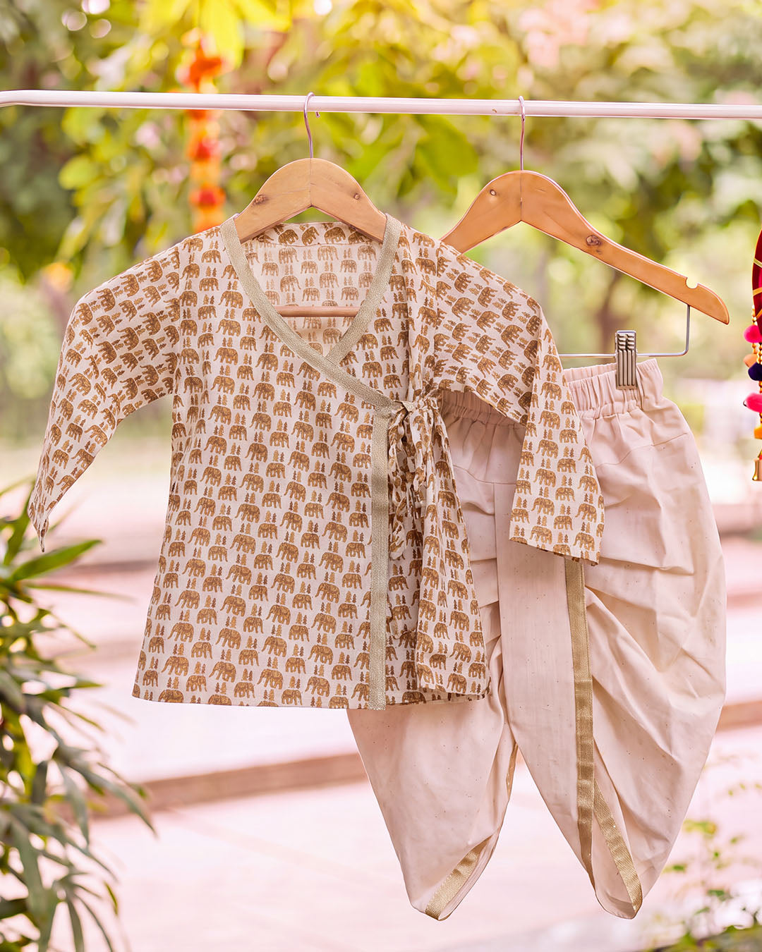 Ivory Gajraj Printed Wrap Kurta & Dhoti Set