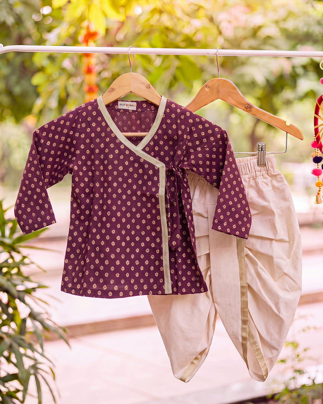 Wine purple Bandhani Wrap Kurta & Dhoti Set