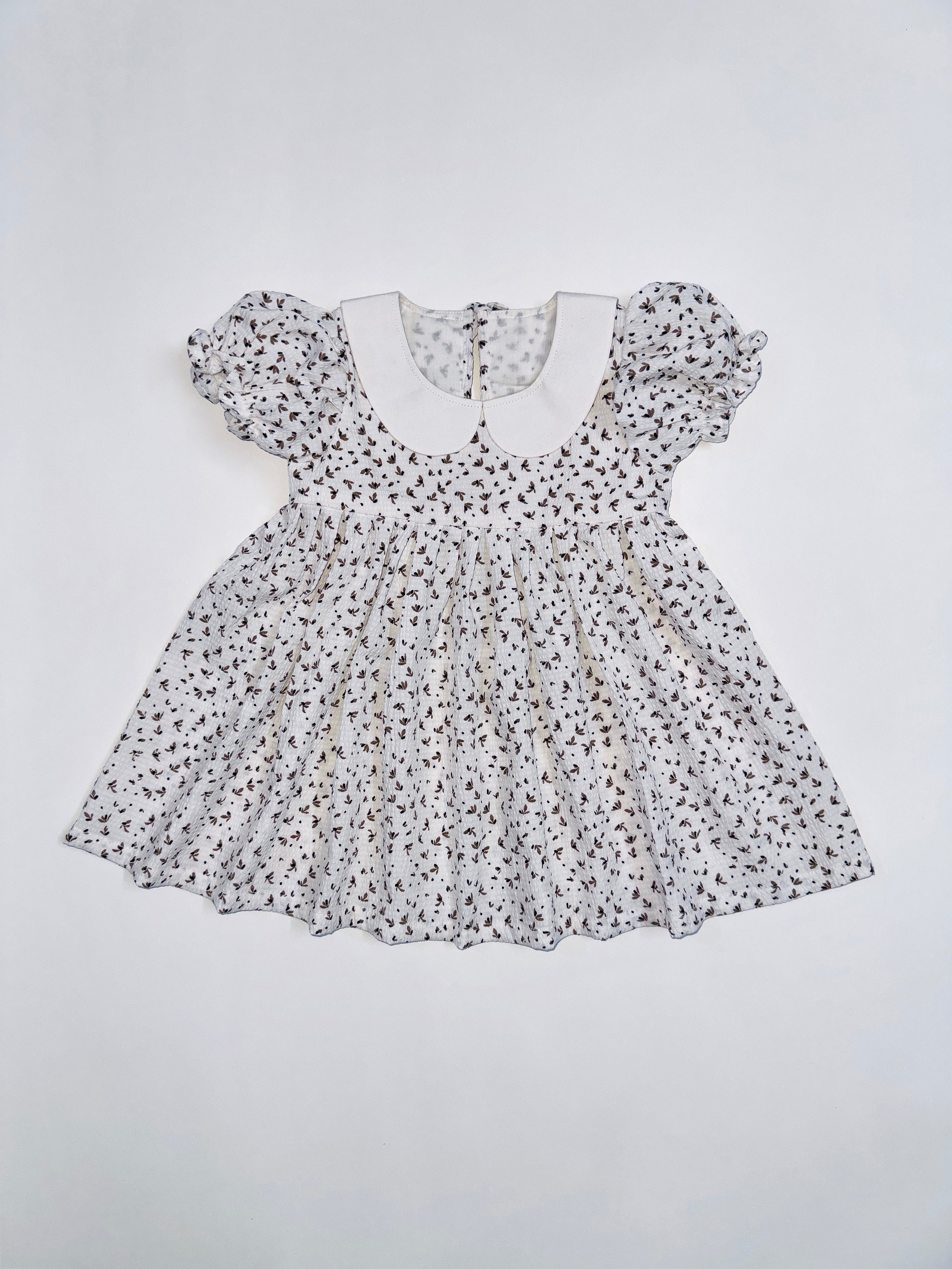 Brownie White Printed Frock with Peter Pan Collar for Baby Girls