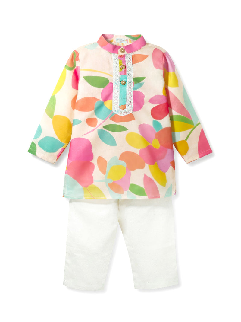 Pastel Bloom Printed Kurta Set for Boys