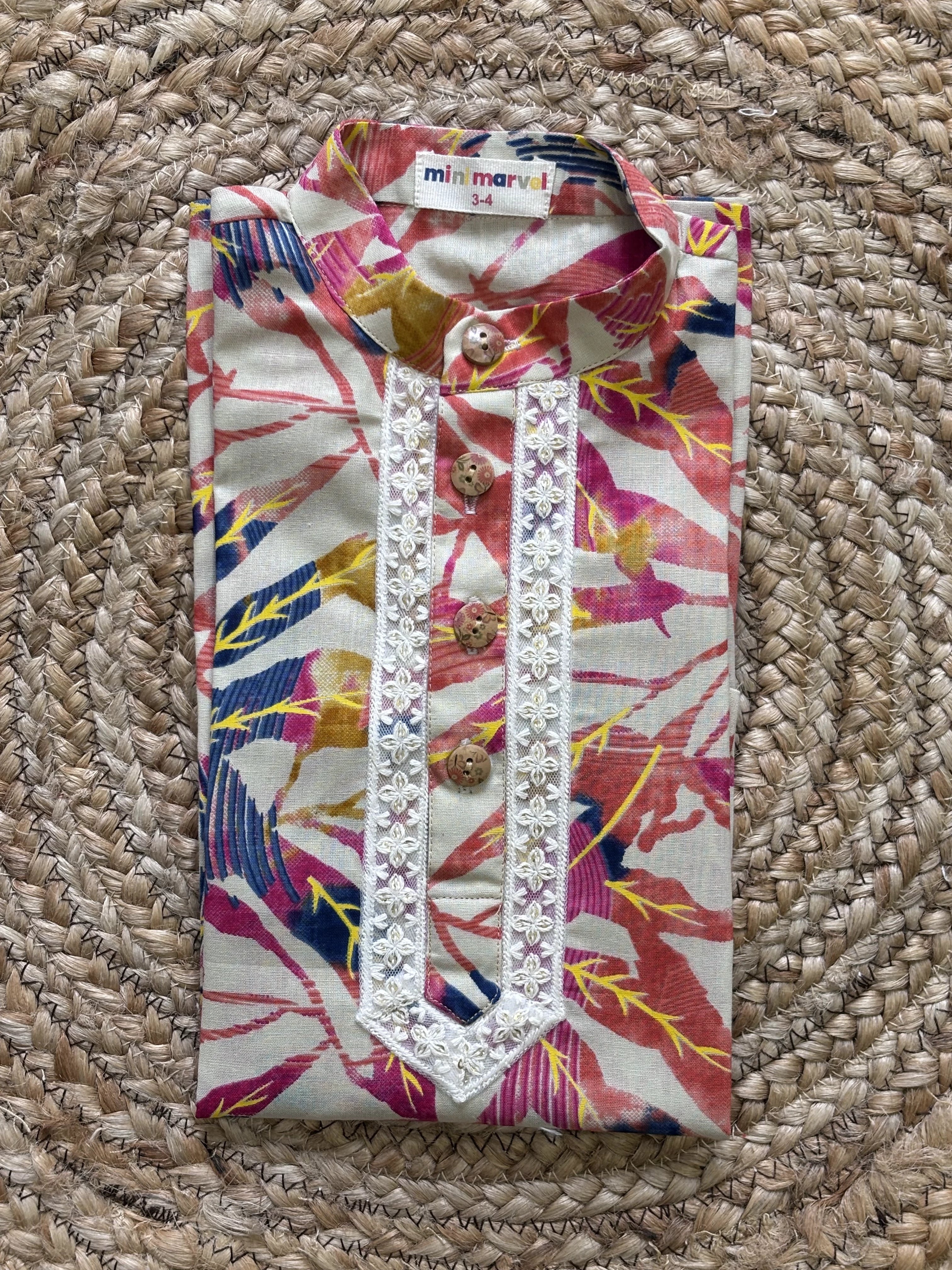 Multicolor Tropical Print Cotton Kurta