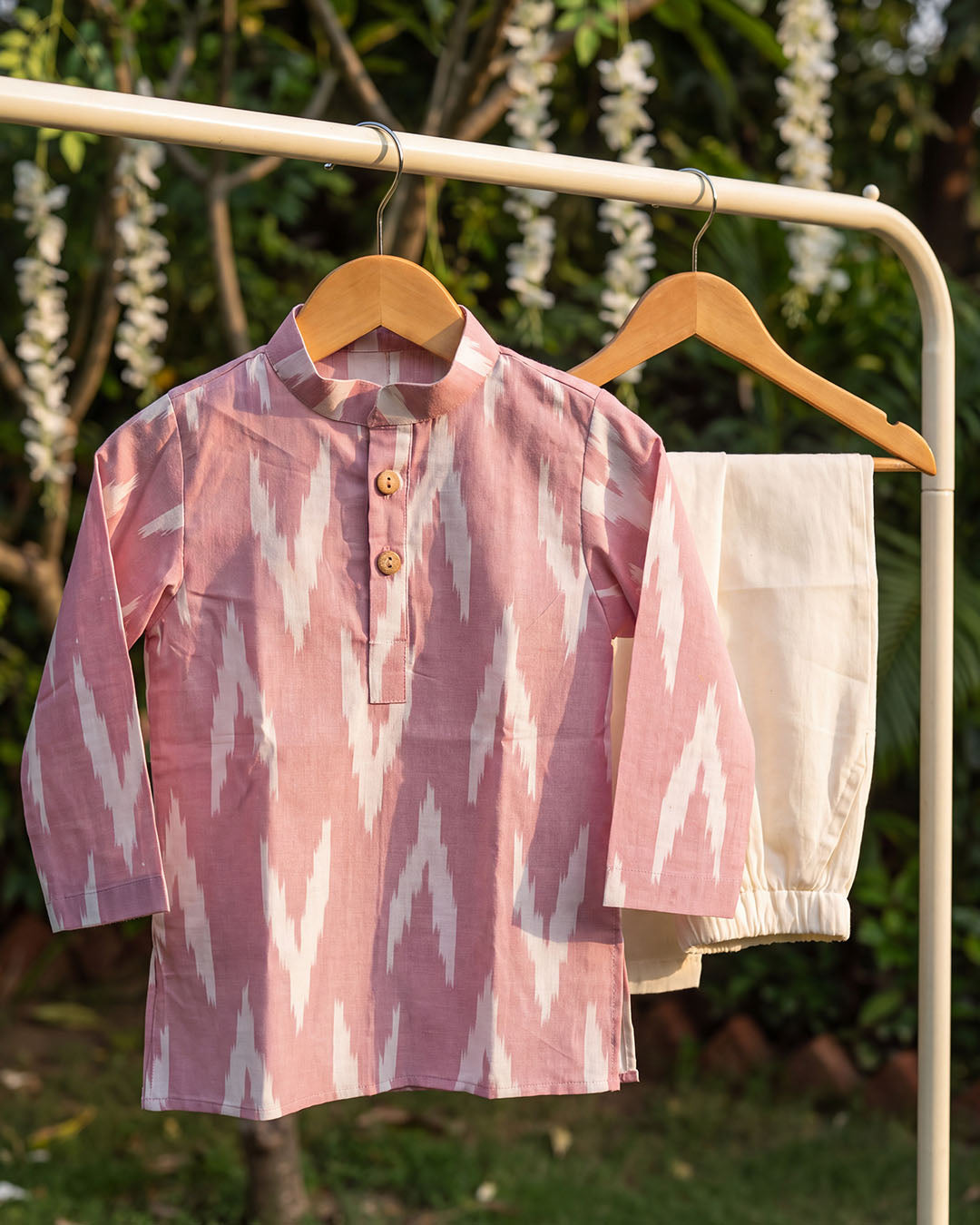 Blush Pink Ikat Cotton Kurta Pajama