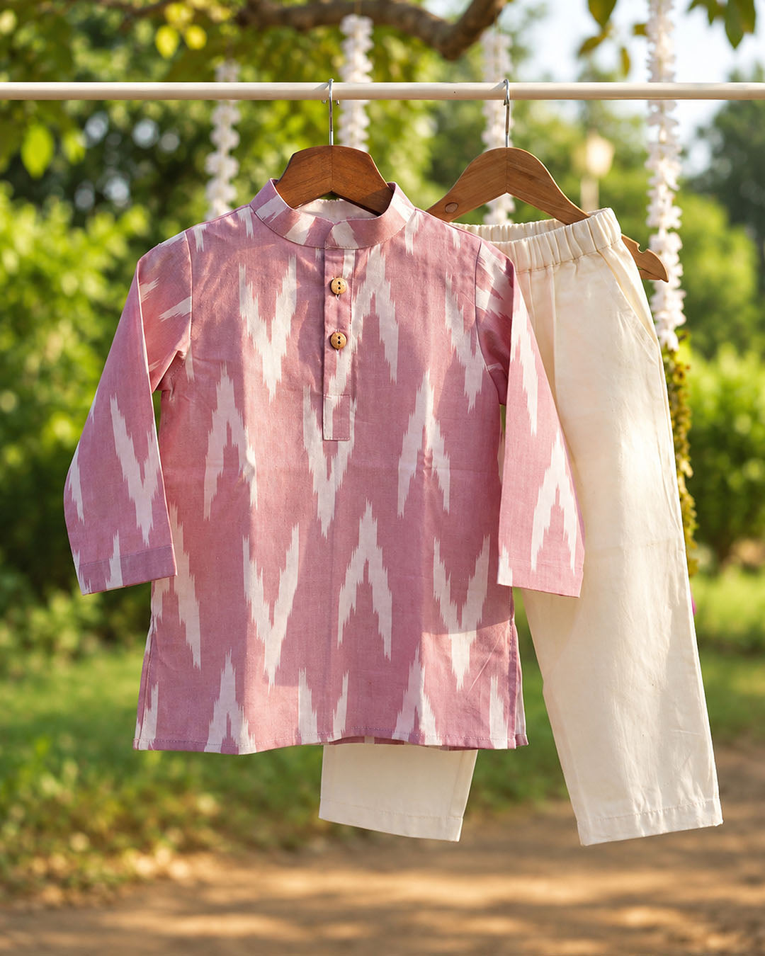 Blush Pink Ikat Cotton Kurta Pajama
