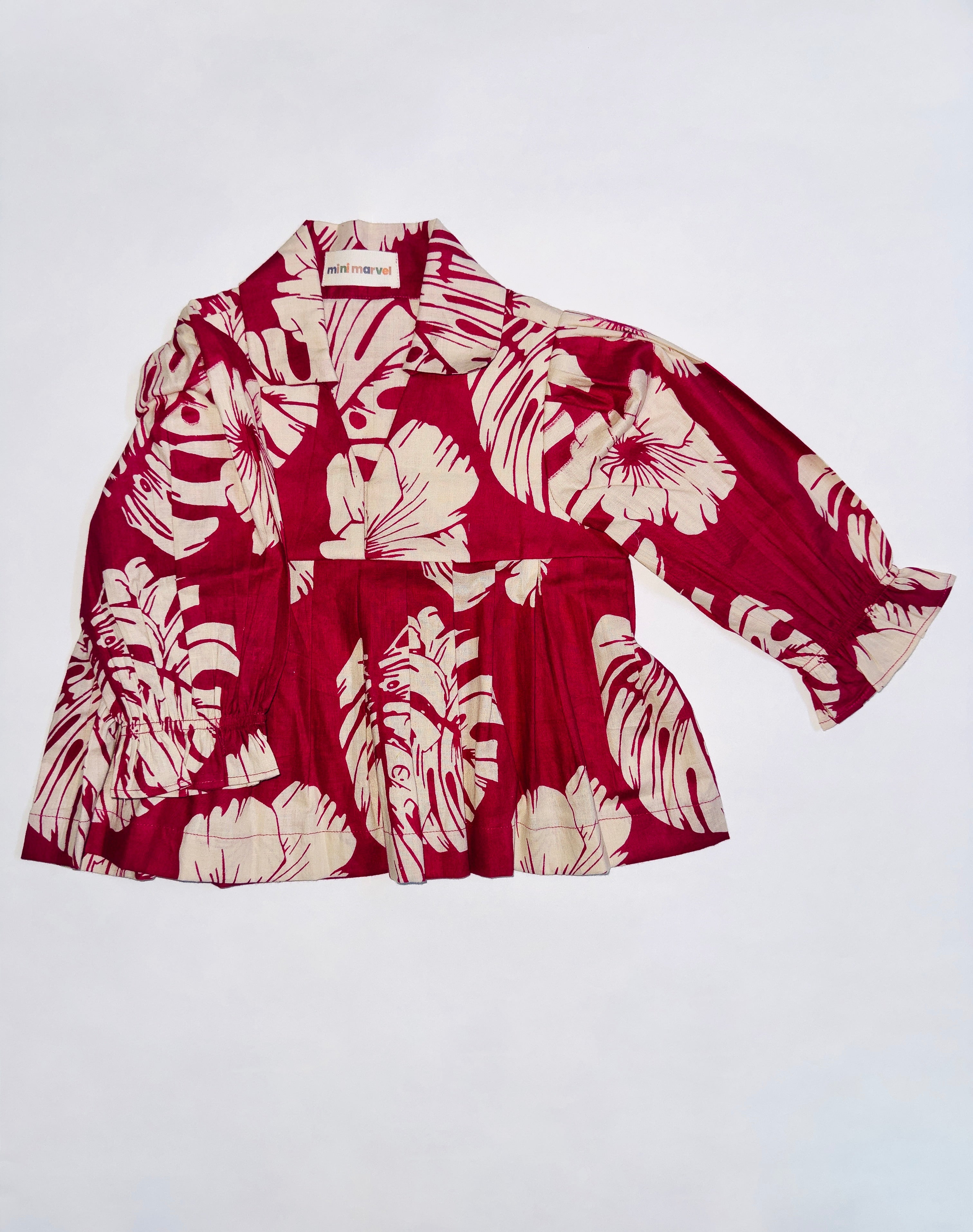 Red floral cotton summer outfit for baby girls