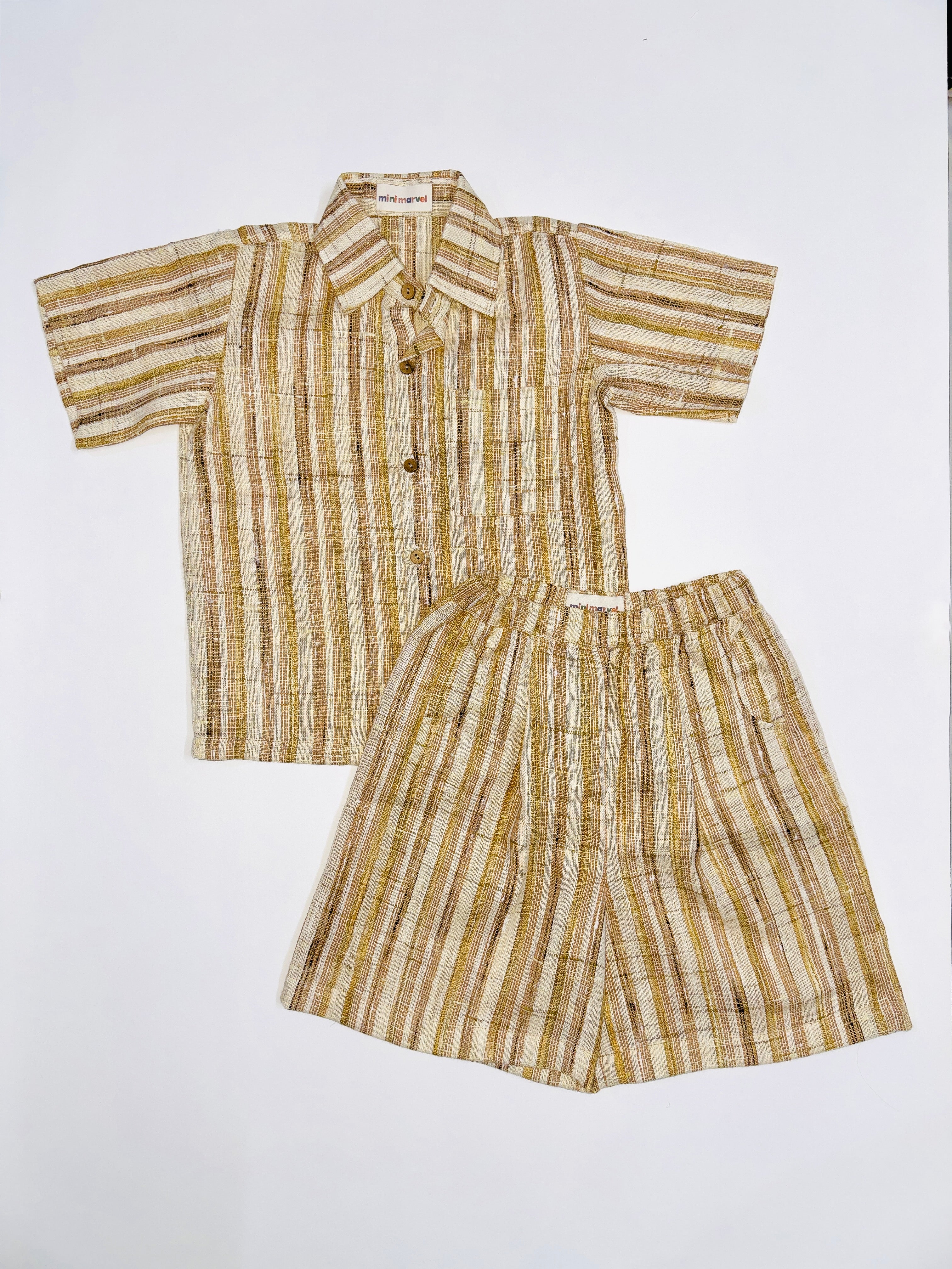 Golden Stripe Khadi Cotton Combo for Boys with Earthy Tones and Lightweight Design