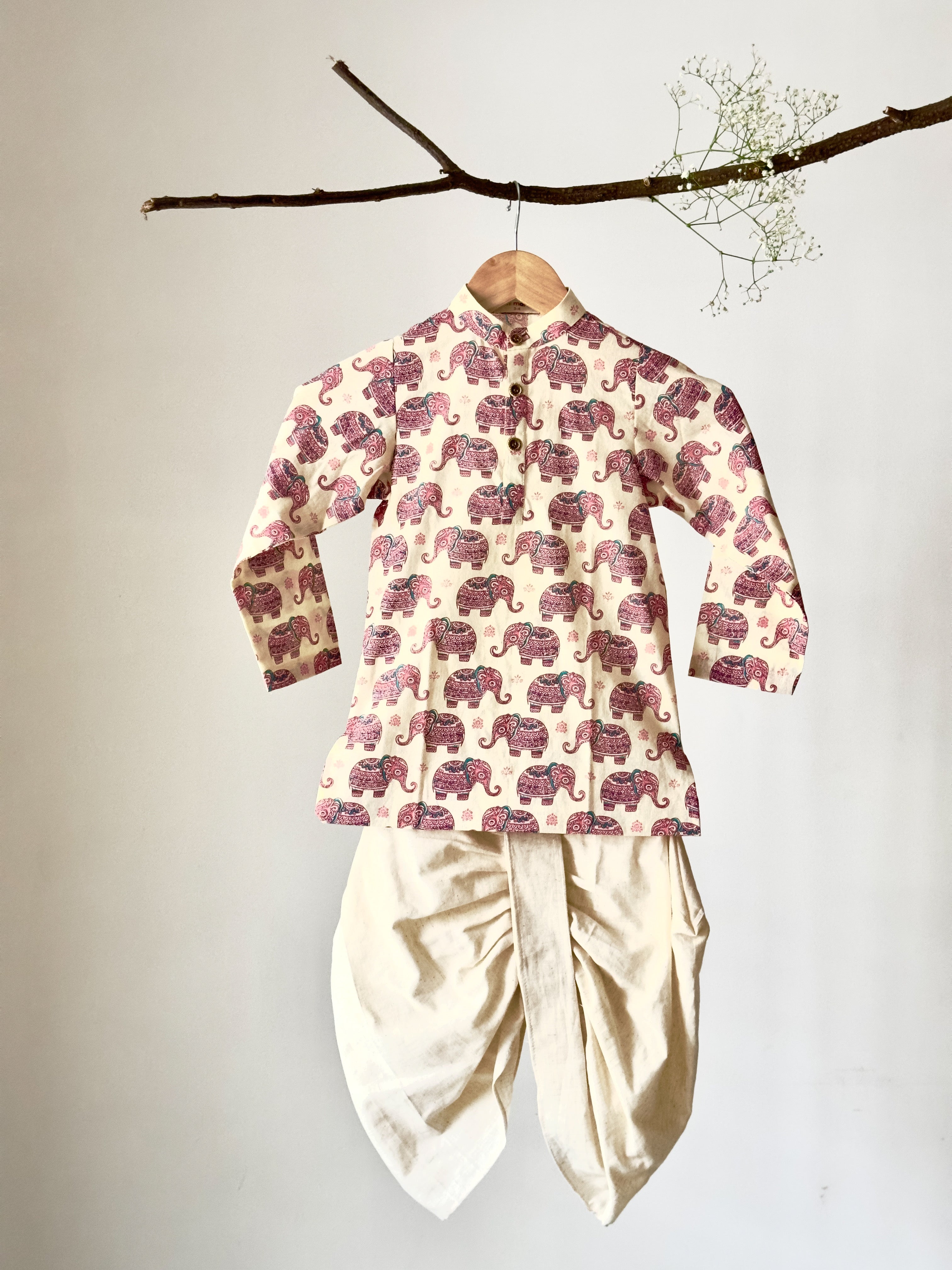 Royal Elephant Print dhoti Set