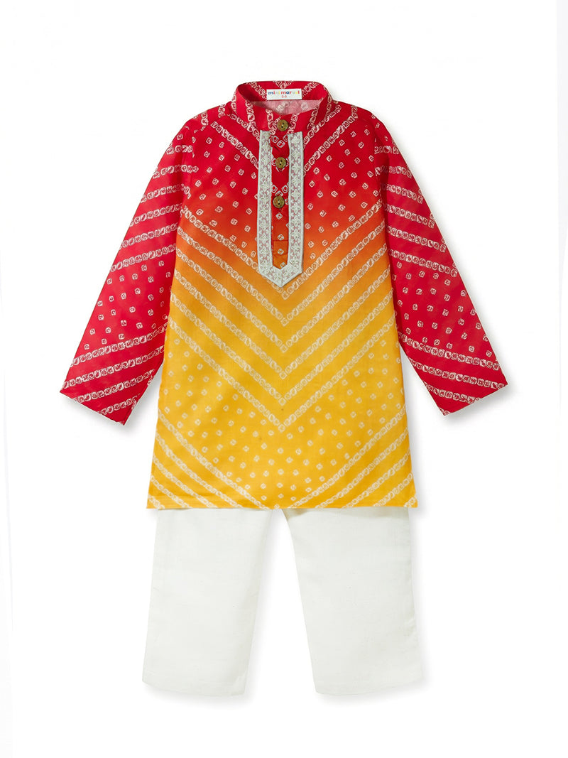 Red & Yellow Printed Kurta Pajama Set for Boys