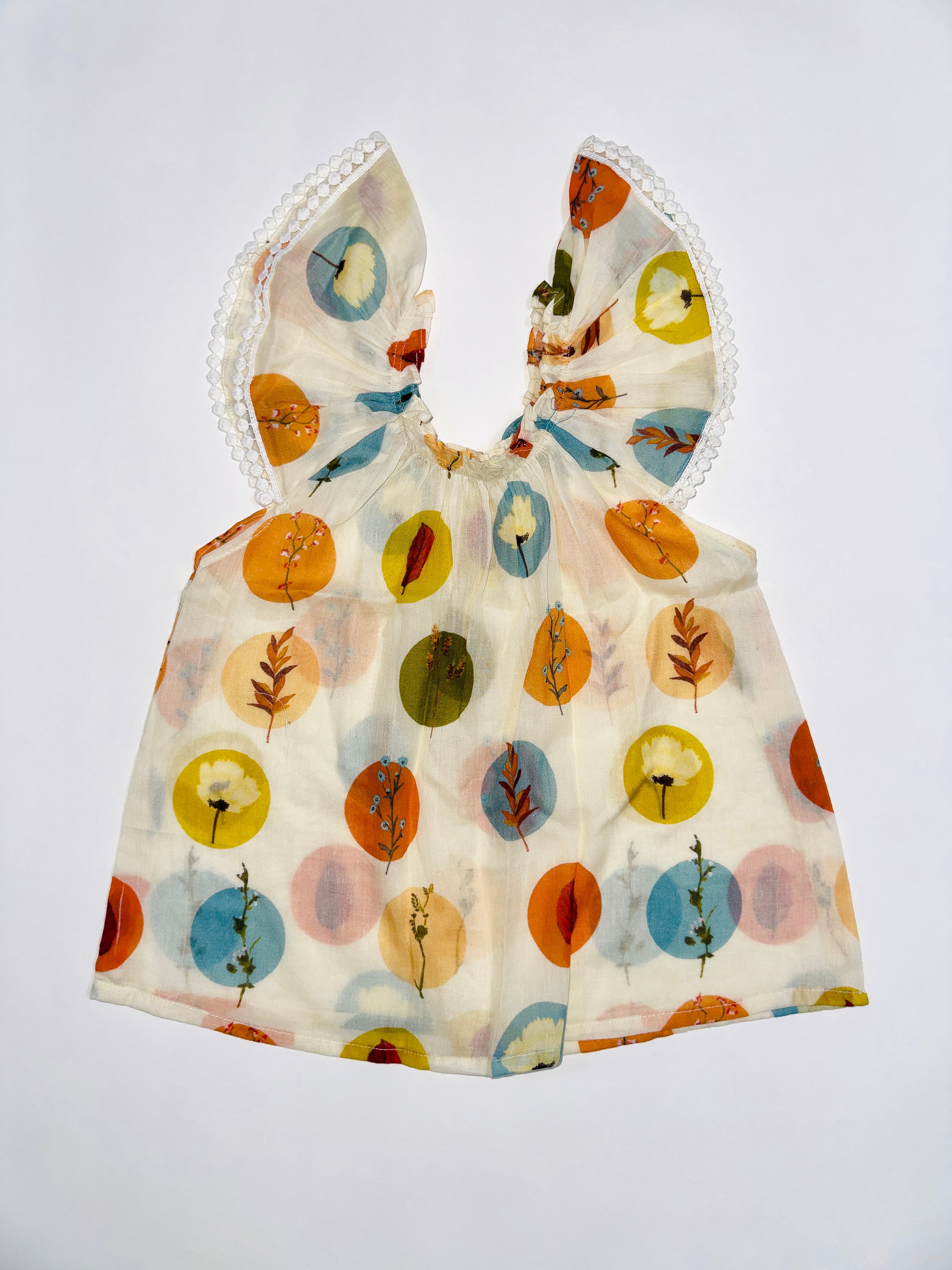 Polka Petals Dress for Girls with Vibrant Polka Dots and Ruffled Lace Sleeves