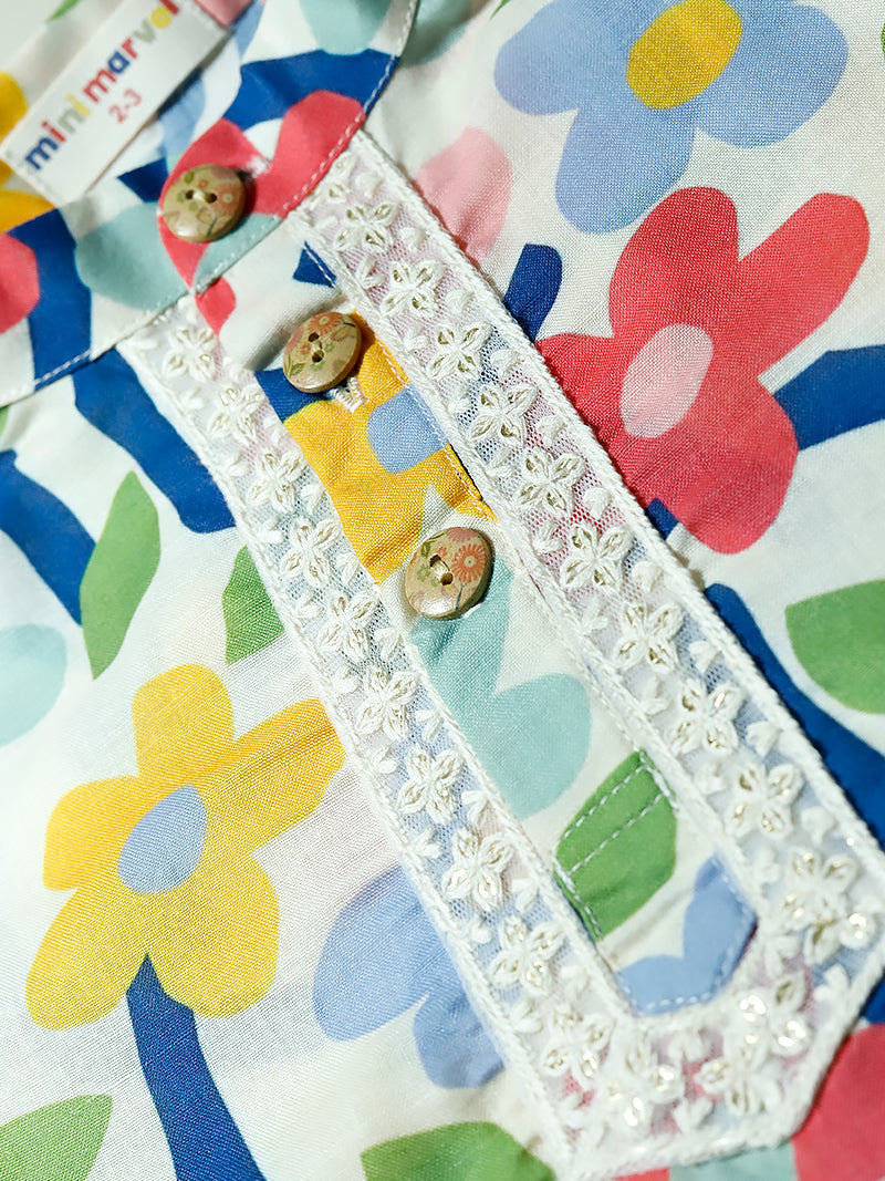 Multicolor Floral Printed Kurta Pajama Set for Boys