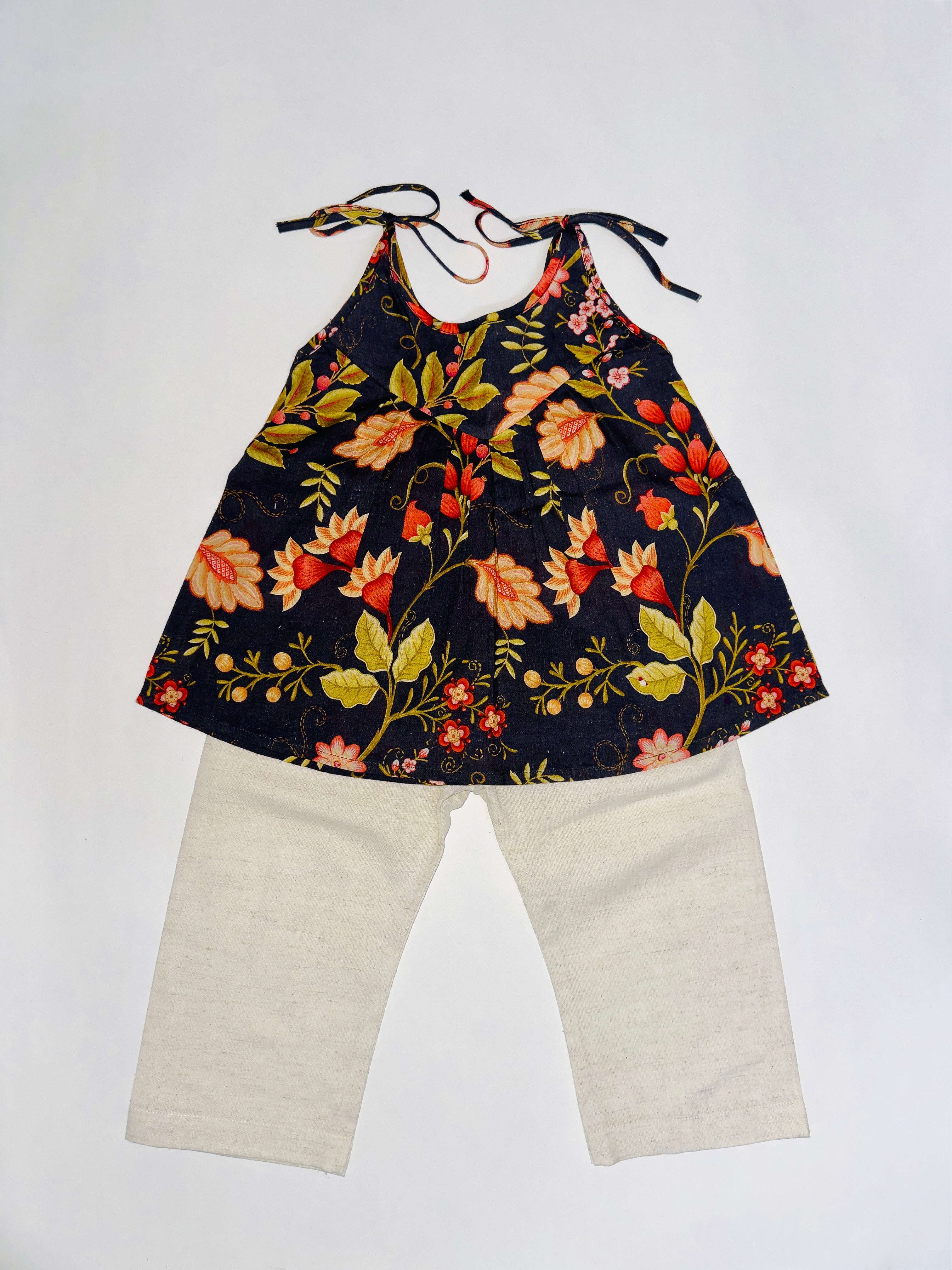 Dark Bloom Delight floral cotton top bottom set for girls