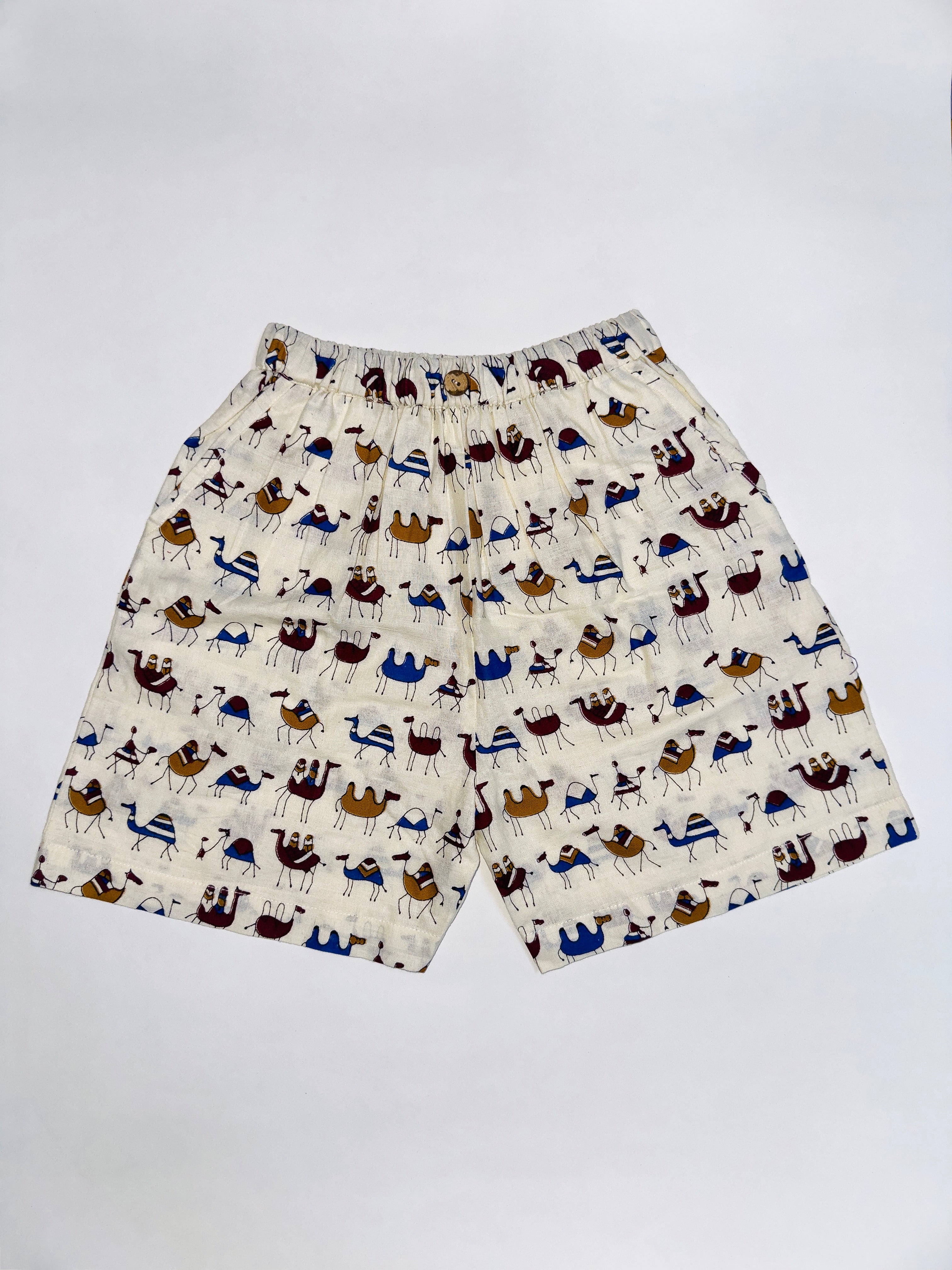 Camel safari print cotton shirt and shorts for kids