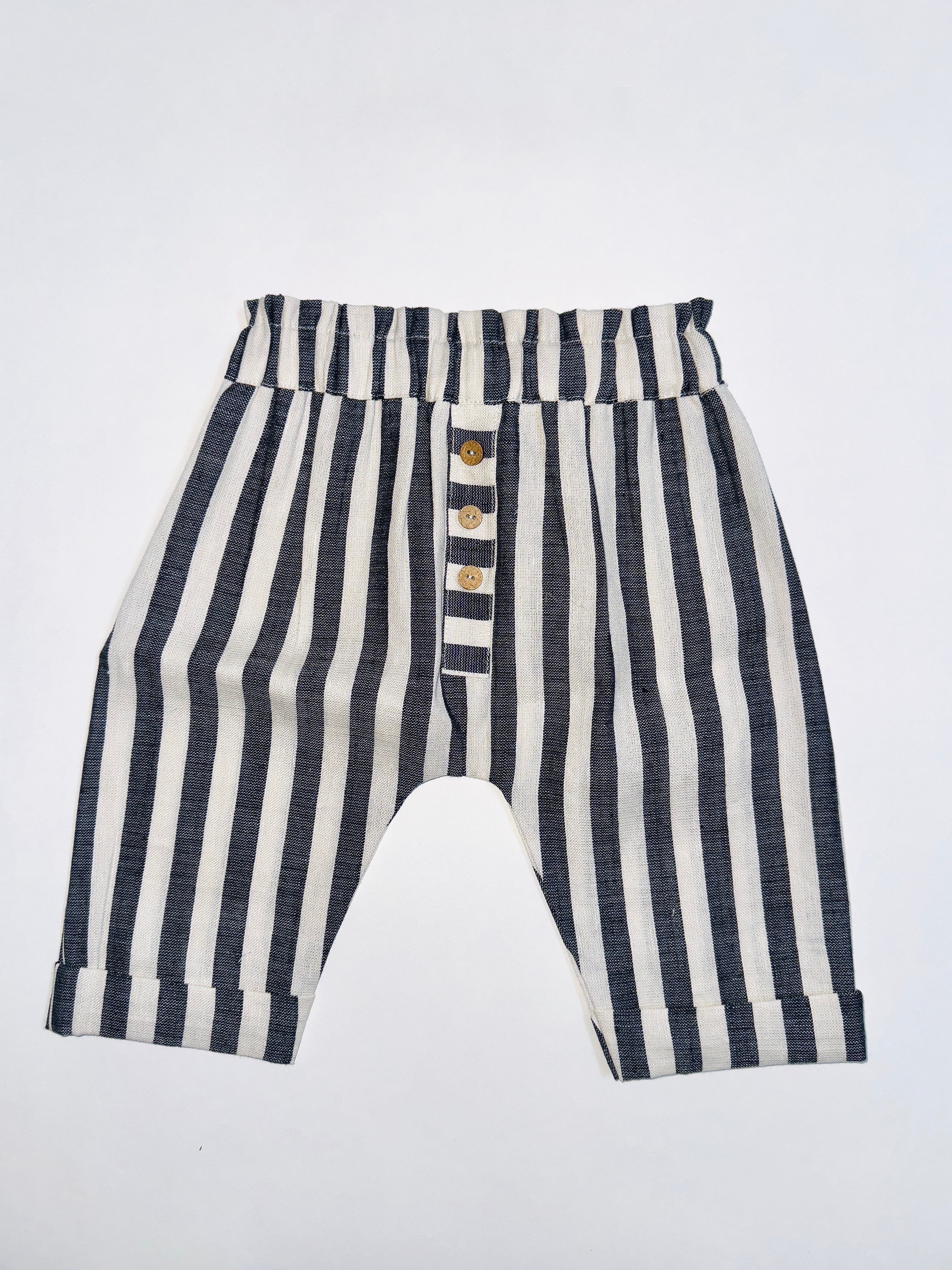 Minimalist Striped Co-Ord Set for Boys with Beige Top and Striped Harem Pants