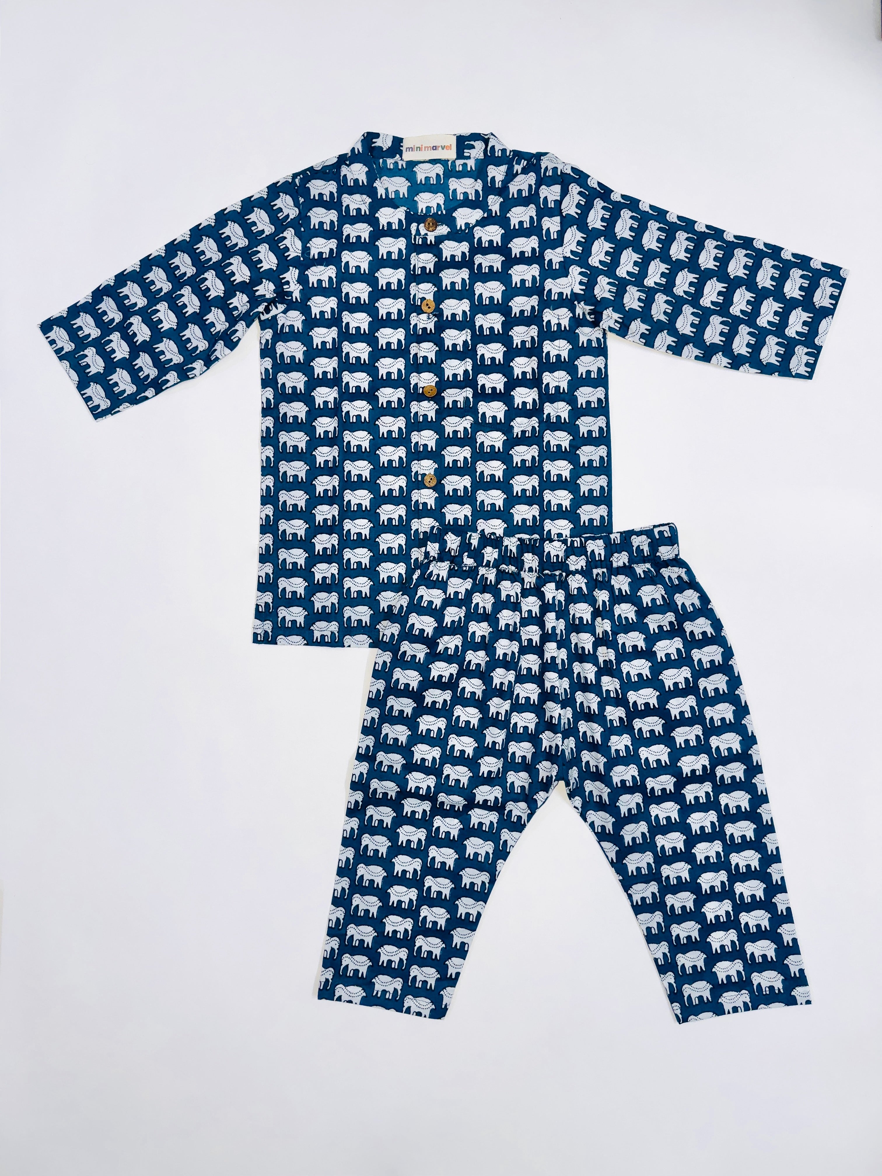 Navy Elephant Print Co-Ord Set for Baby boys in Soft Cotton with Fun Elephant Prints.