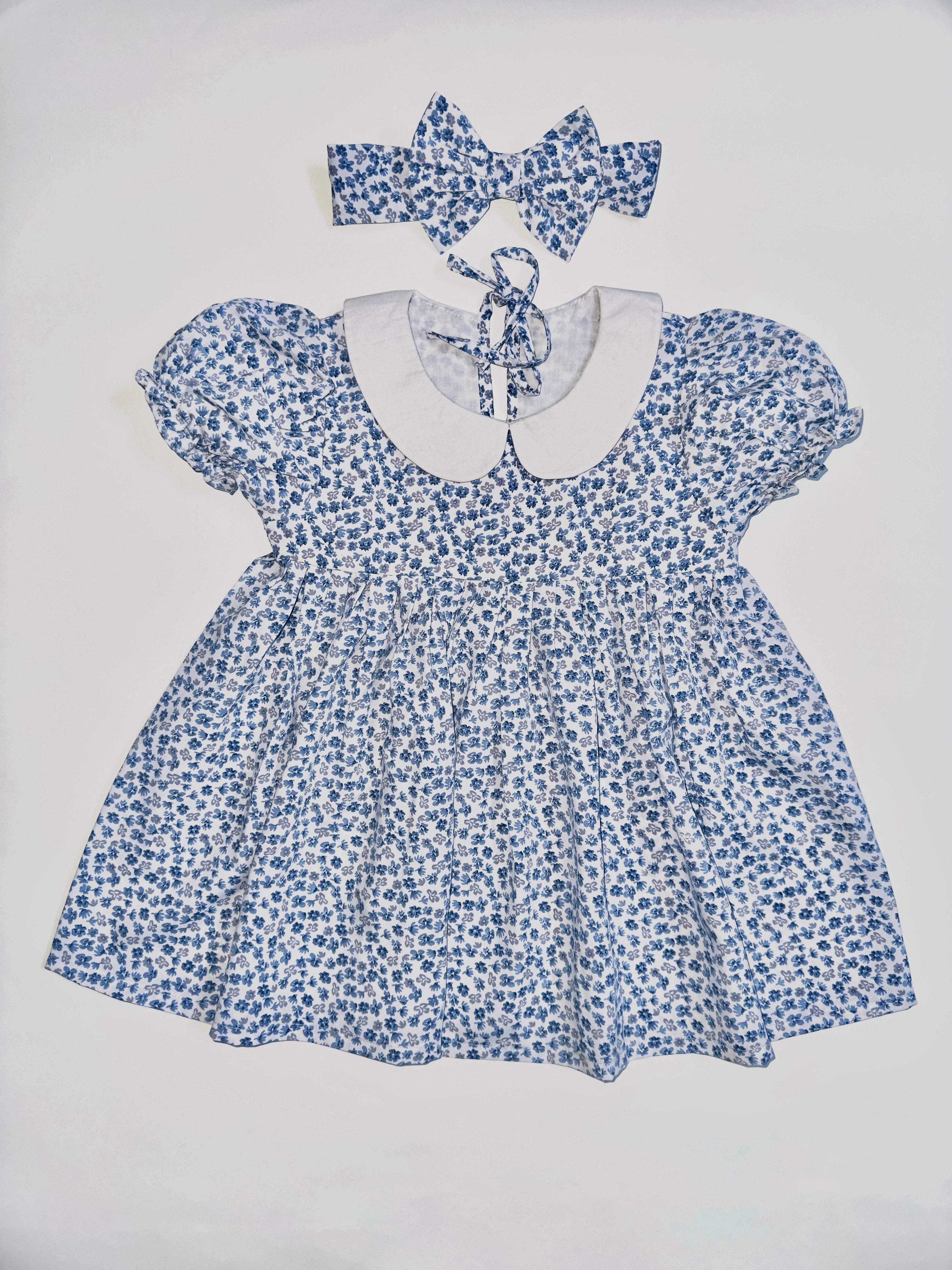 Angel Cotton Dress Set with Floral Print, Matching Headband, and Soft Booties