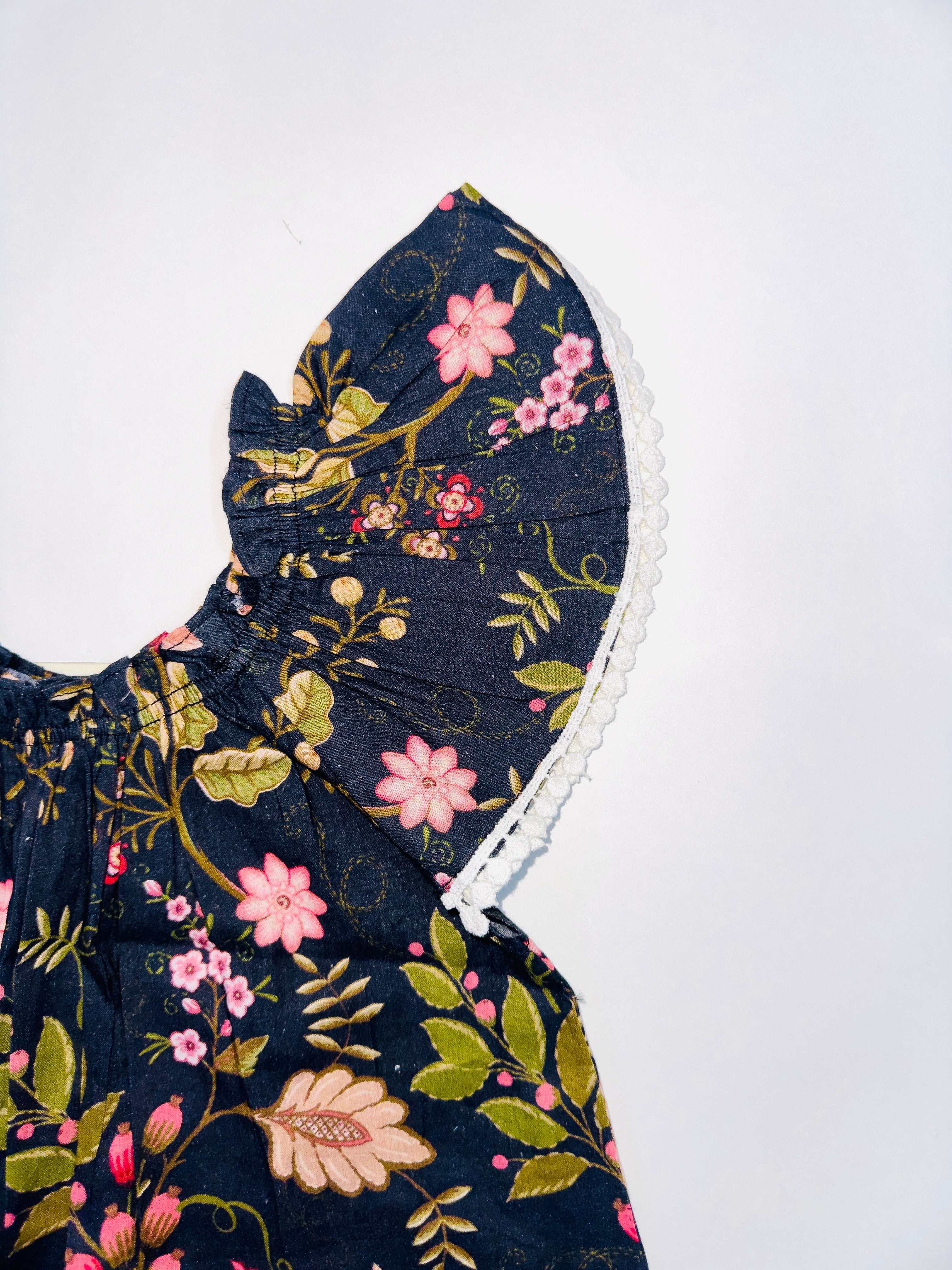 Blooming Grace Dress with Vibrant Floral Prints and Lace Sleeves