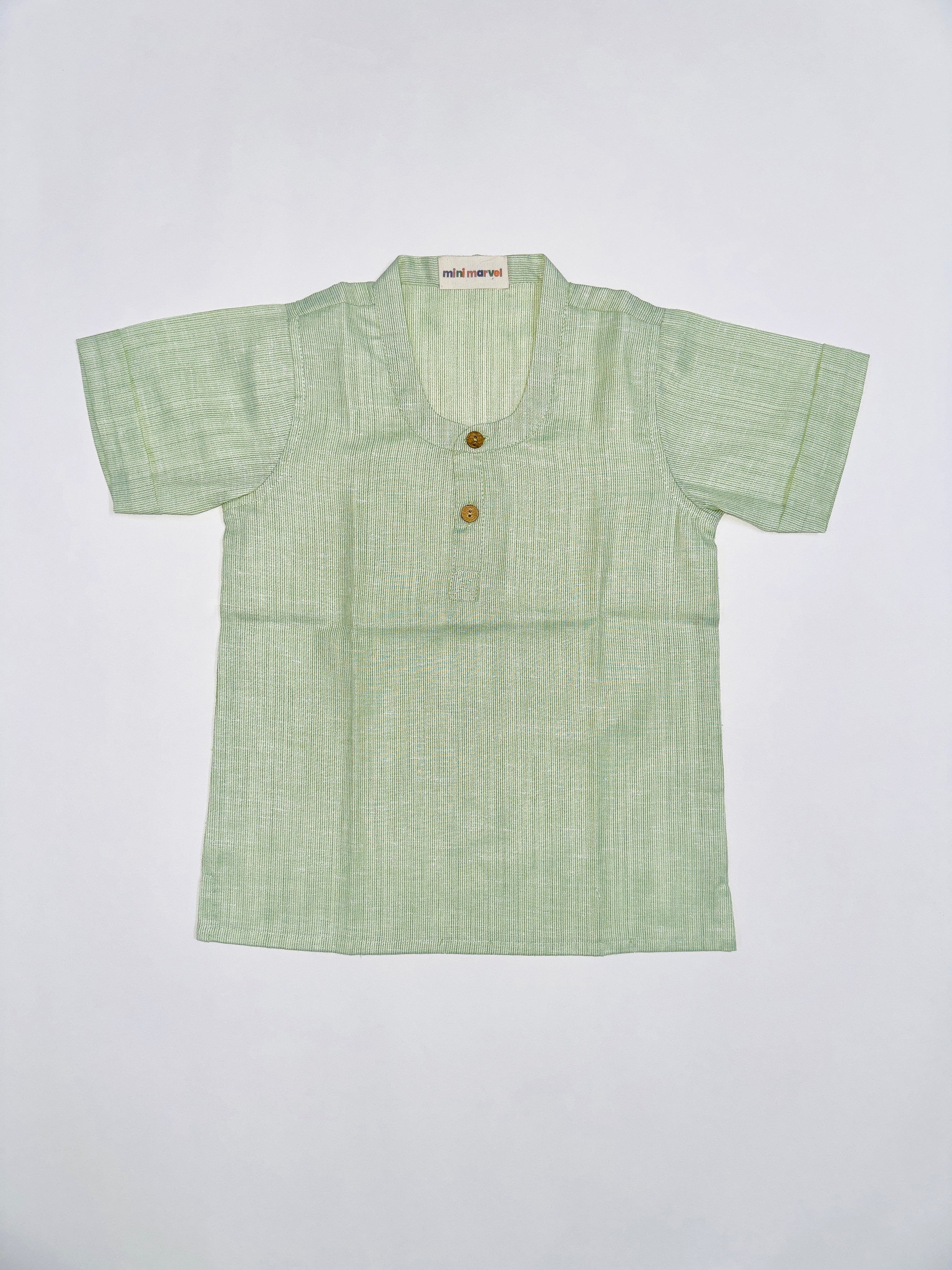 Mint Green Cotton Top Bottom Set with Crisp White Pants for boys