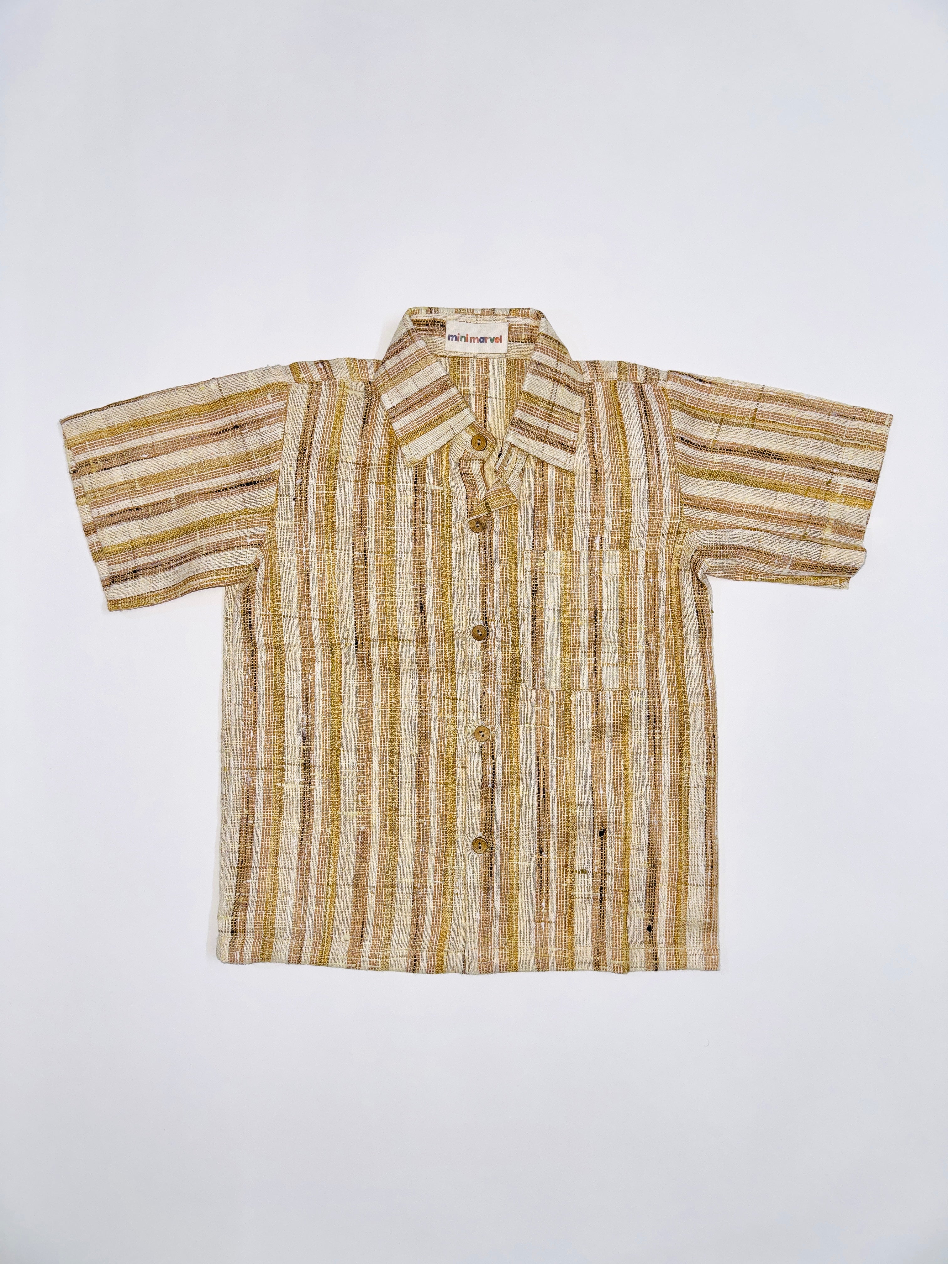 Golden Stripe Khadi Cotton Combo for Boys with Earthy Tones and Lightweight Design