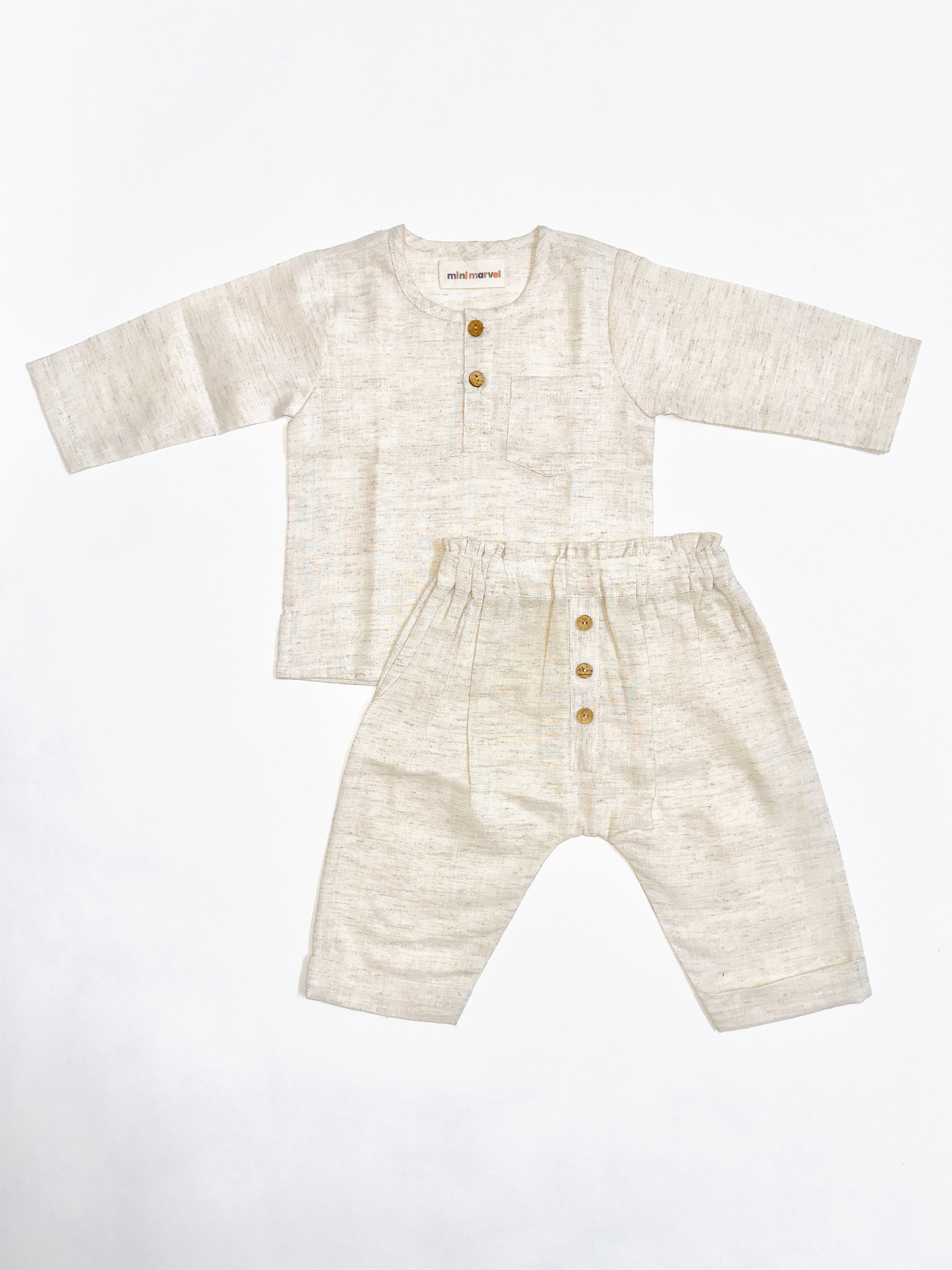 Classic Beige Linen Co-Ord Set for Kids with Breathable Fabric