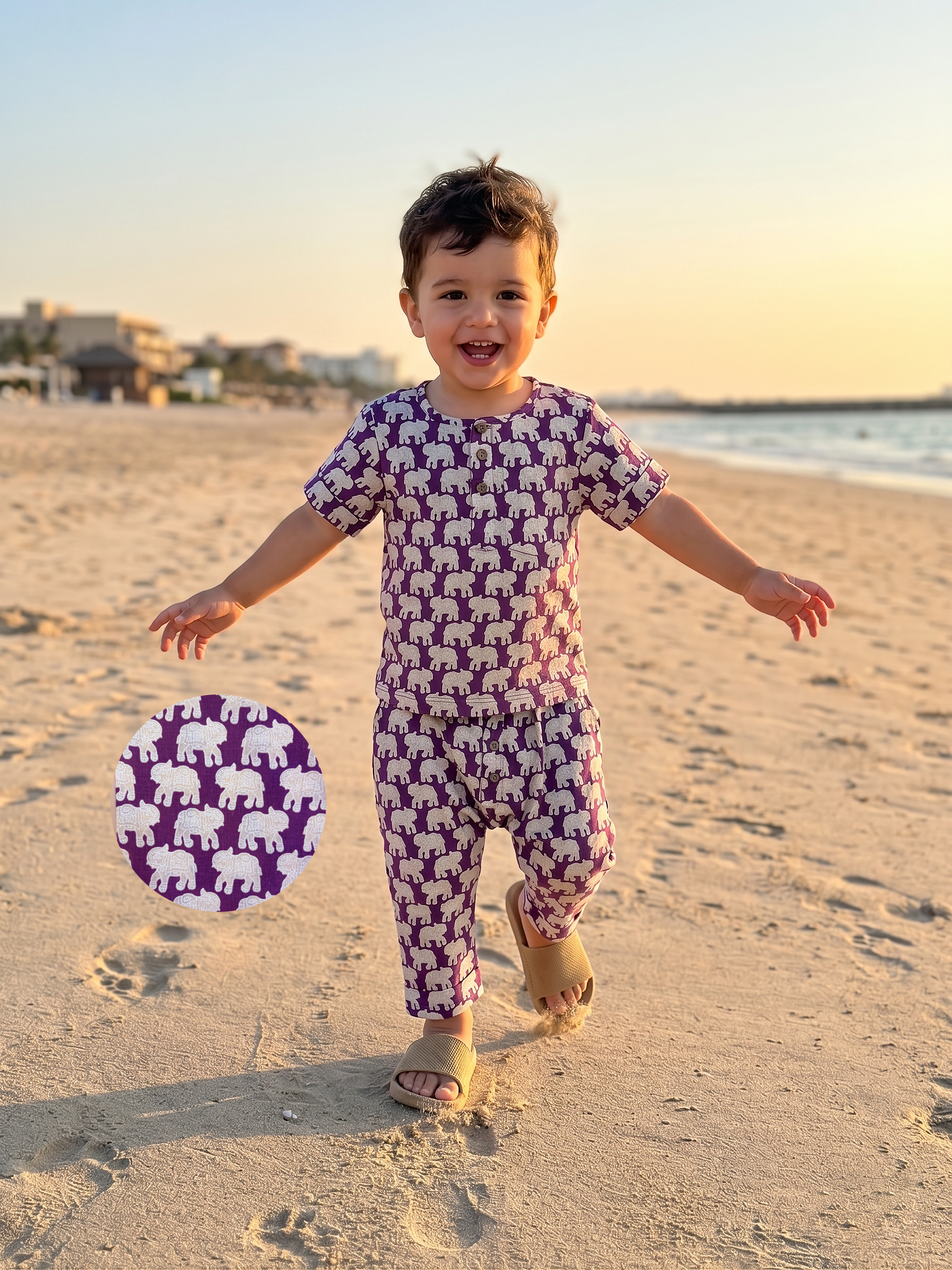 Violet Elephant Heritage Co-ord Set (All-Over Print Cotton Set)