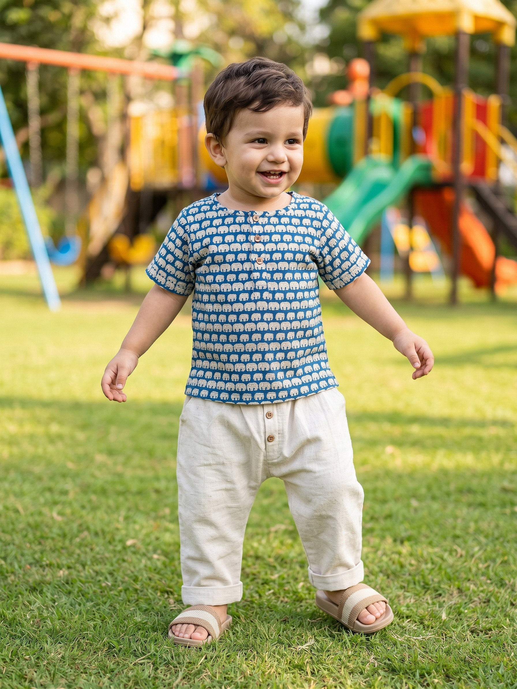 Elephant Trail Classic Co-ord Set (Printed Top & Cotton Pants)