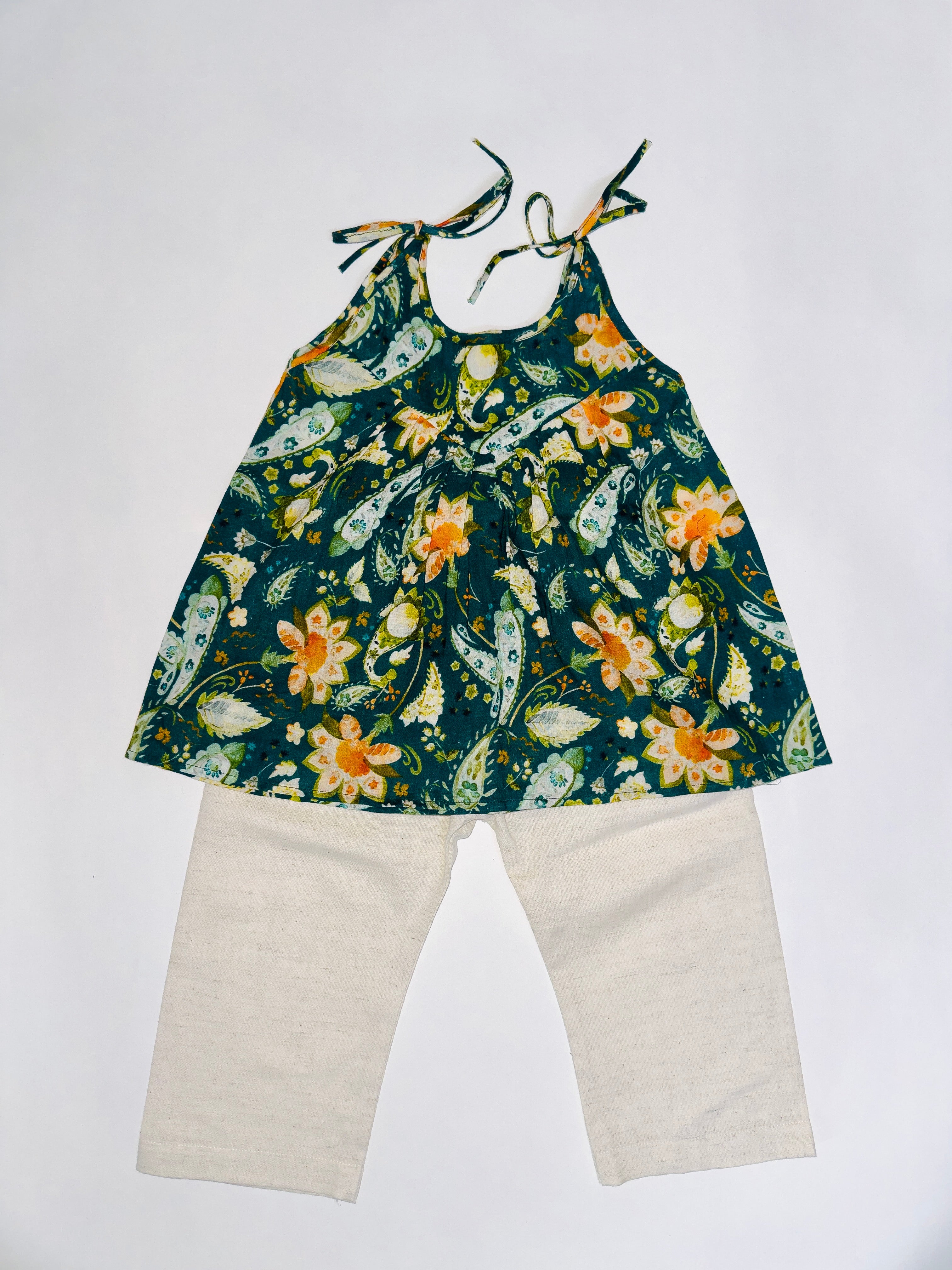 baby Girls tropical floral halter neck top and beige pants set