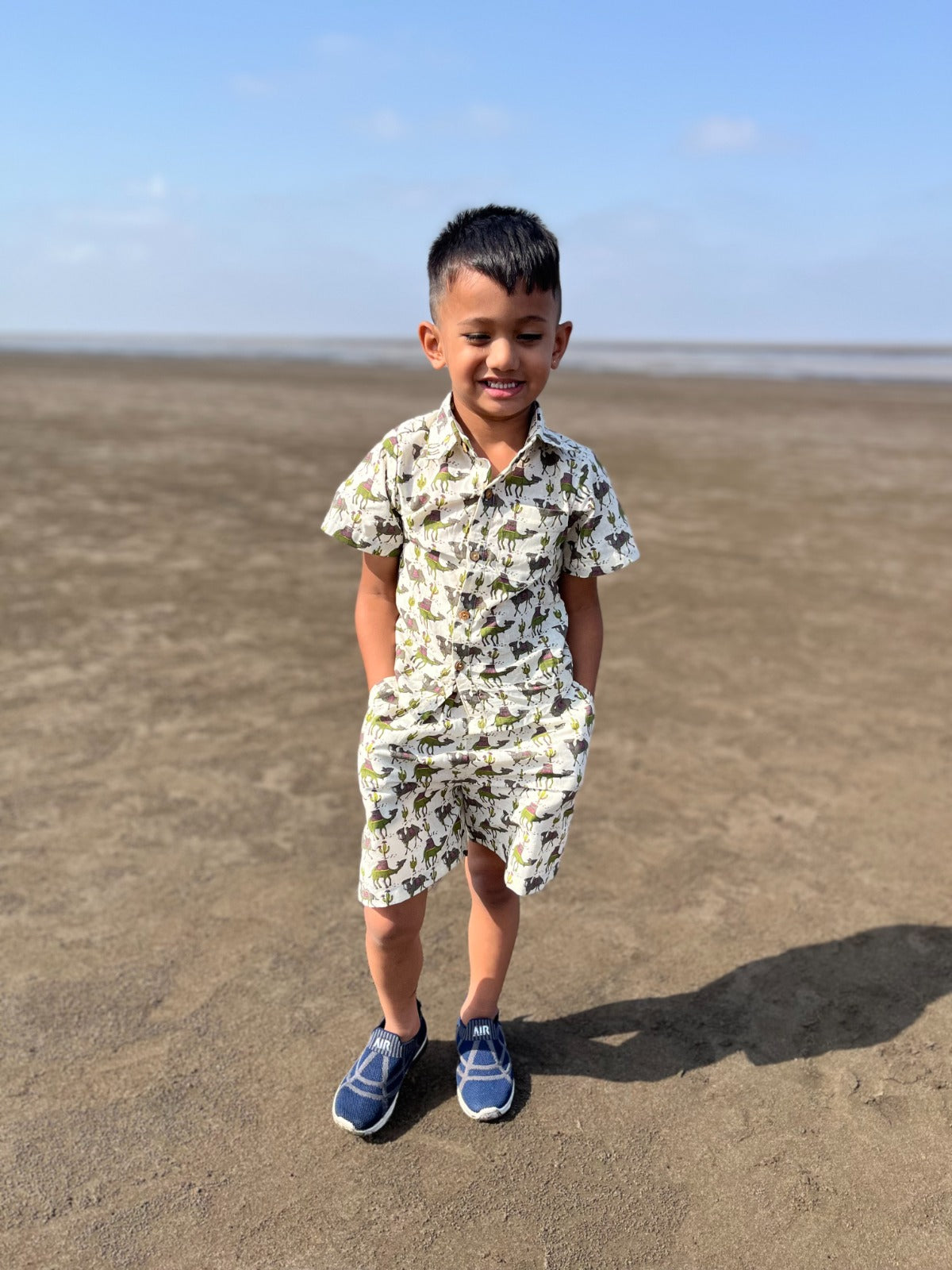 Summer outfit for boys with camel prints
