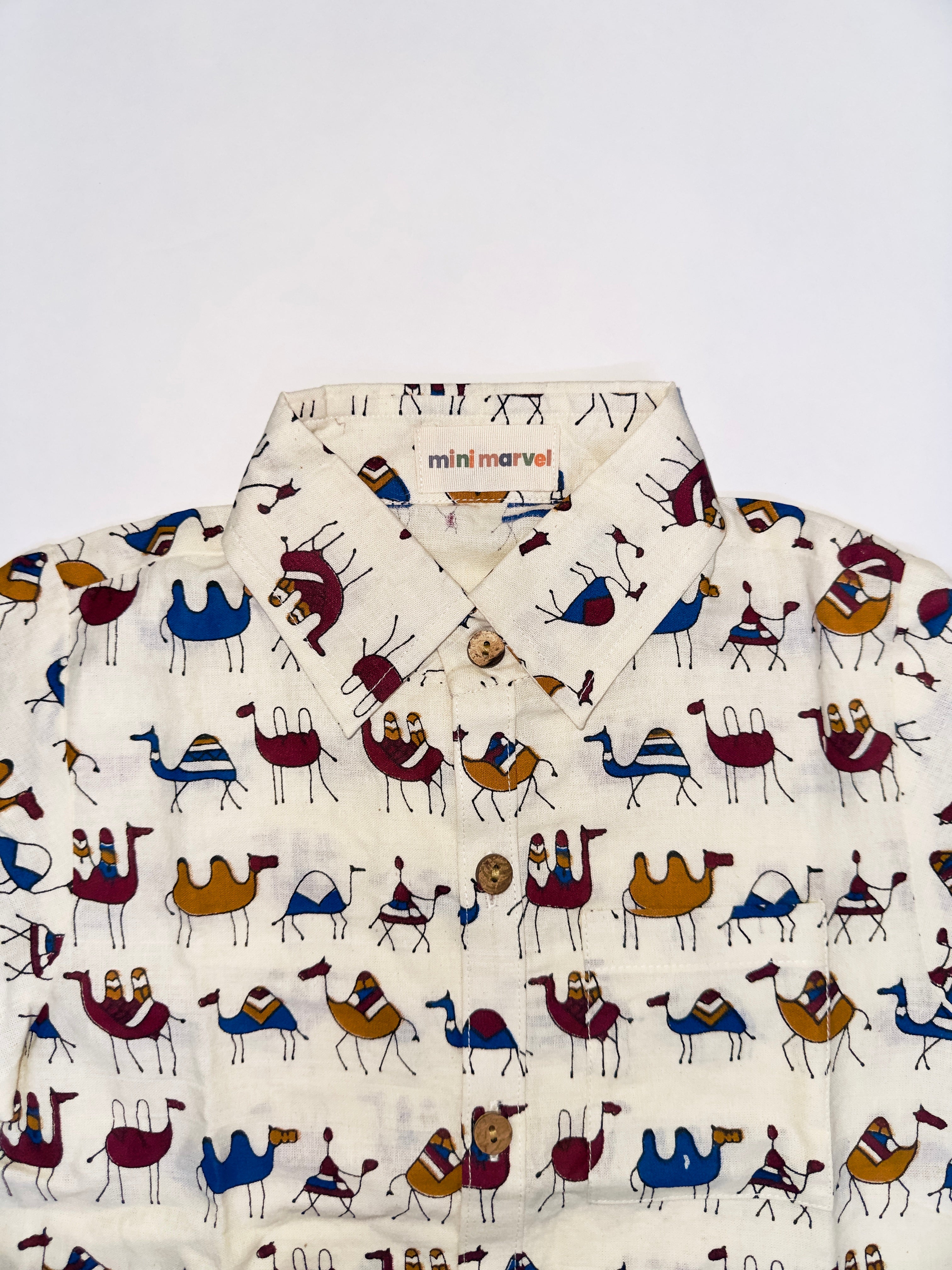 Camel safari print cotton shirt and shorts for kids