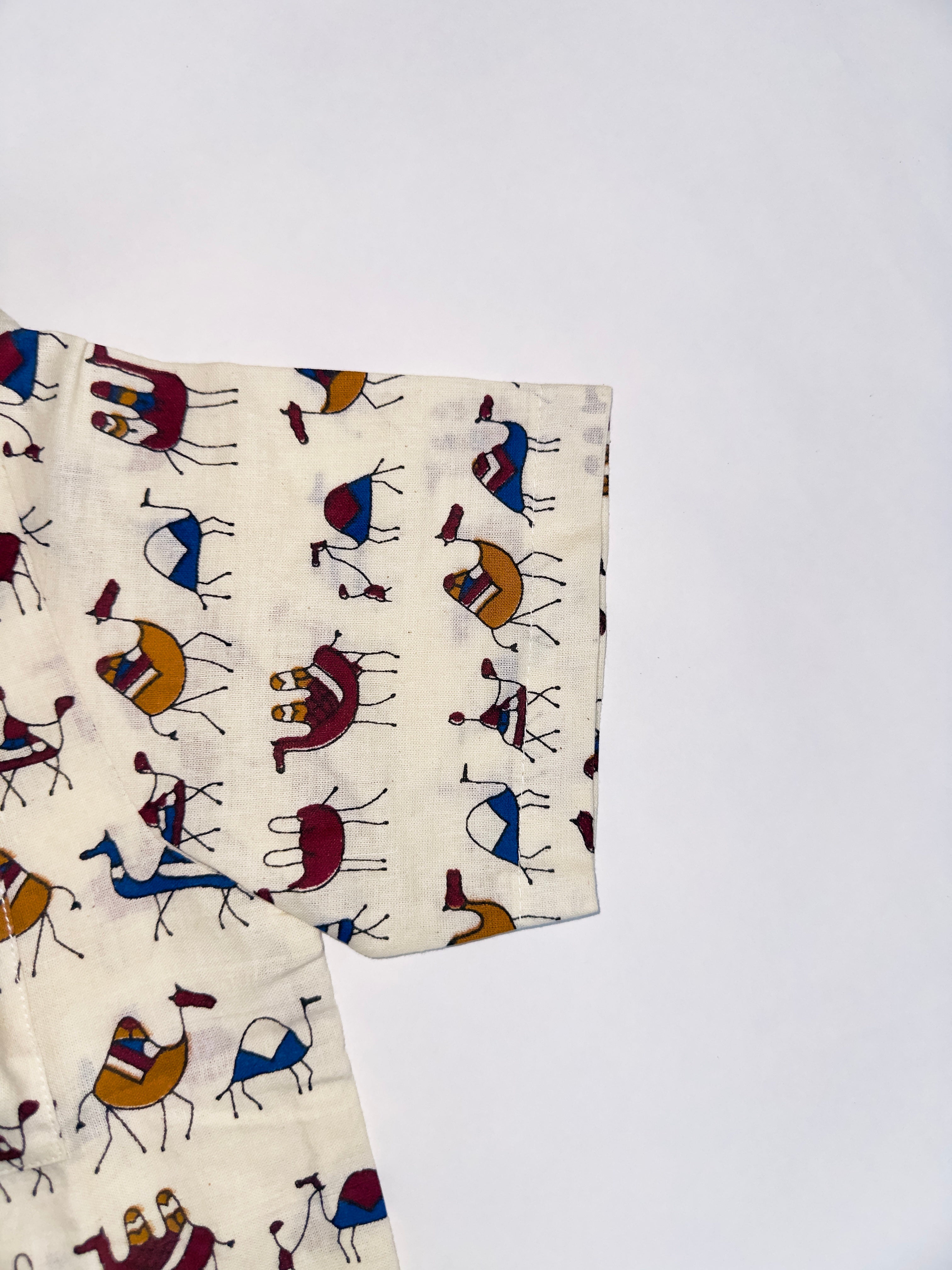 Camel safari print cotton shirt and shorts for kids