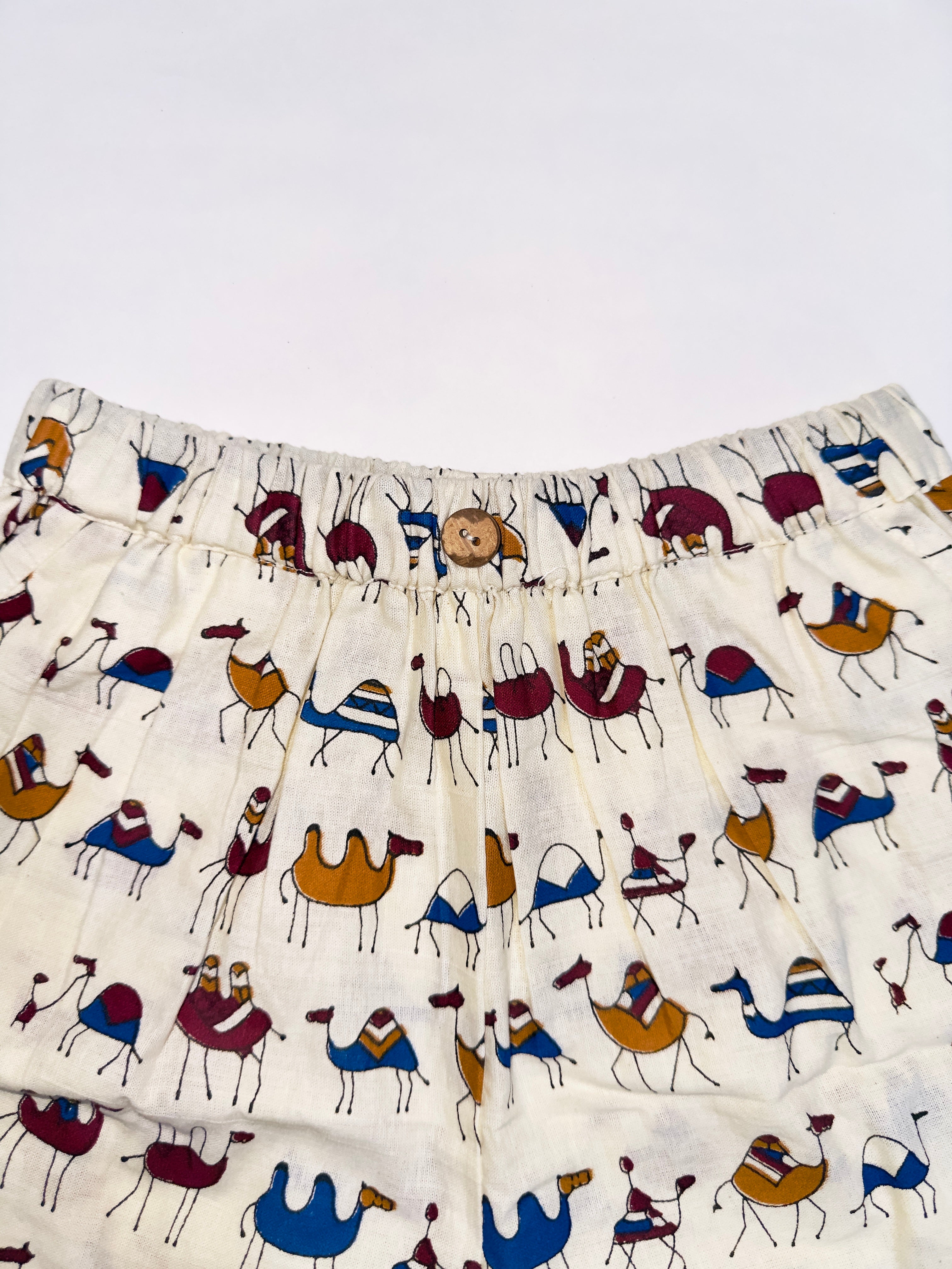 Camel safari print cotton shirt and shorts for kids
