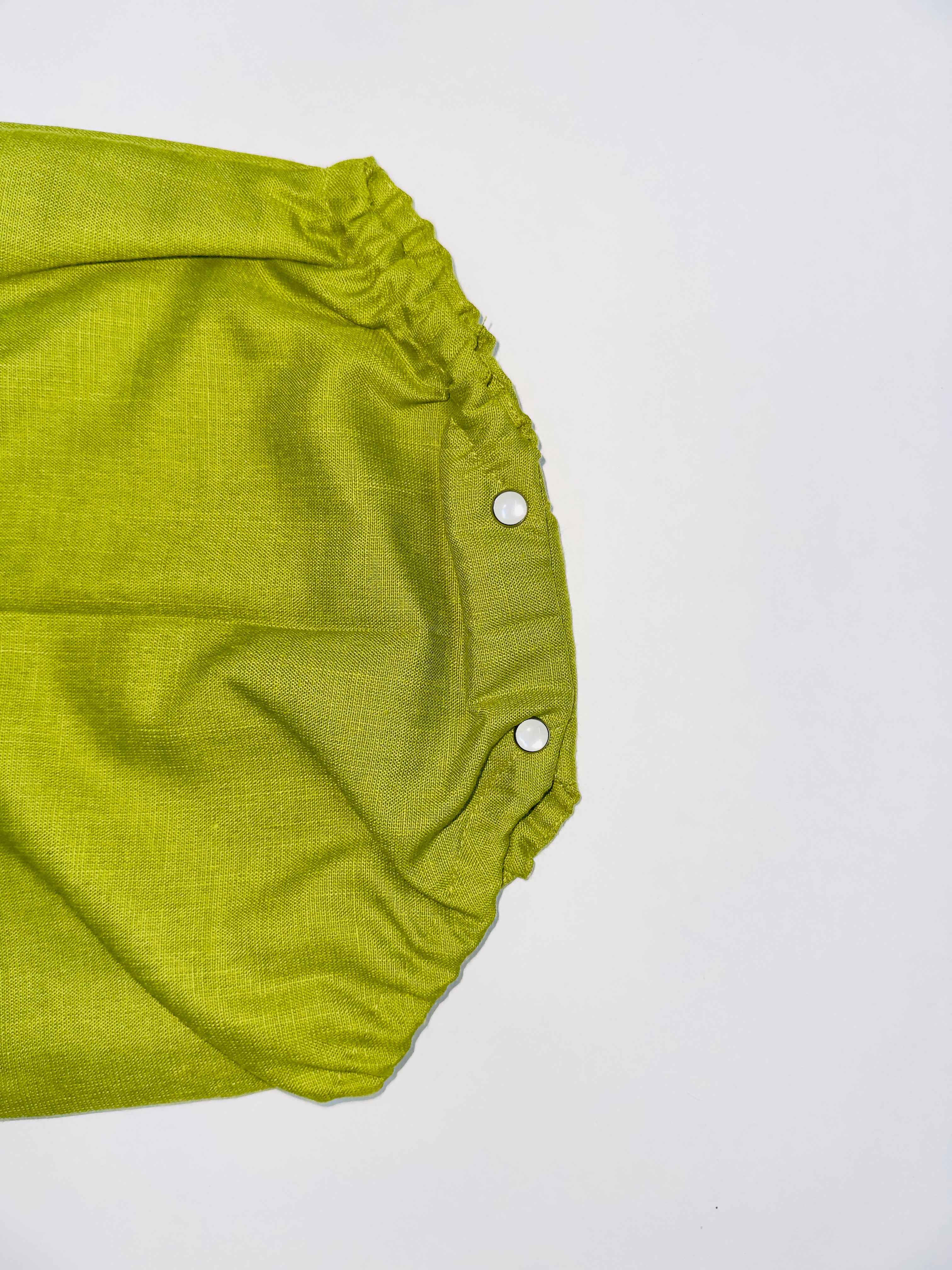 Olive Charm Baby Romper for Girls with Mustard Design and Wooden Button Details