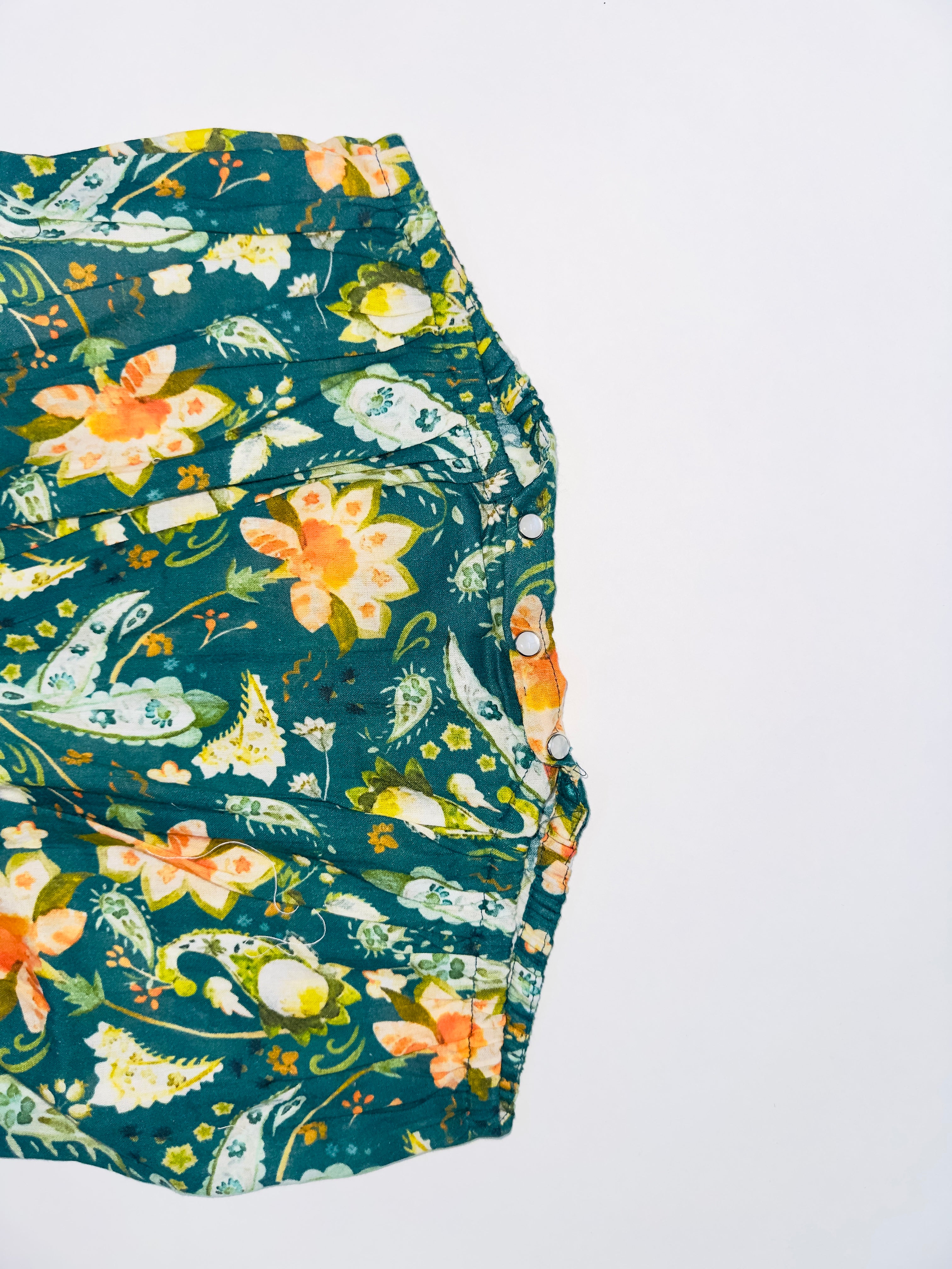 Floral Bliss Tie-Up Baby Romper for Girls with Green Floral Design and Adjustable Straps