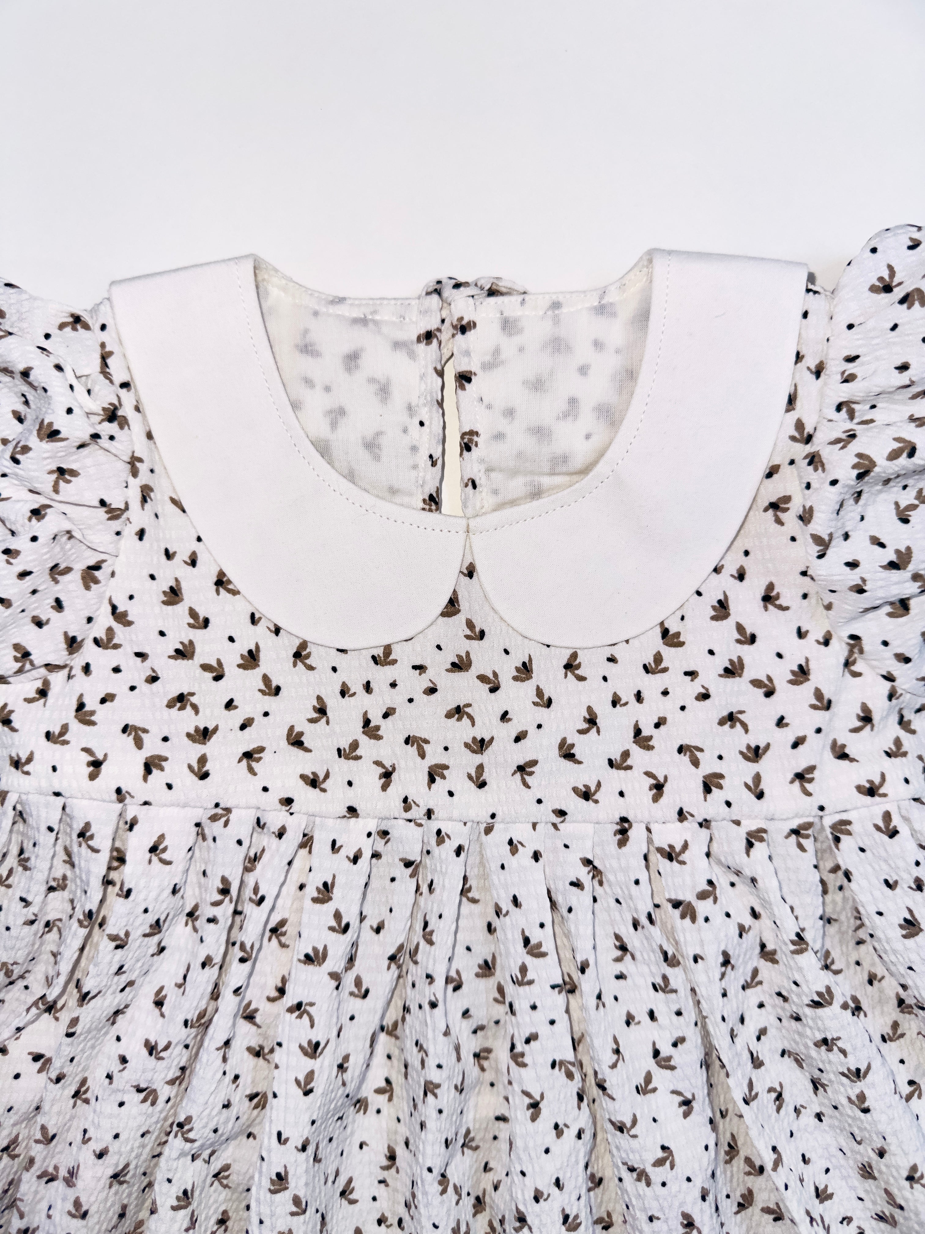 Brownie White Printed Frock with Peter Pan Collar for Baby Girls