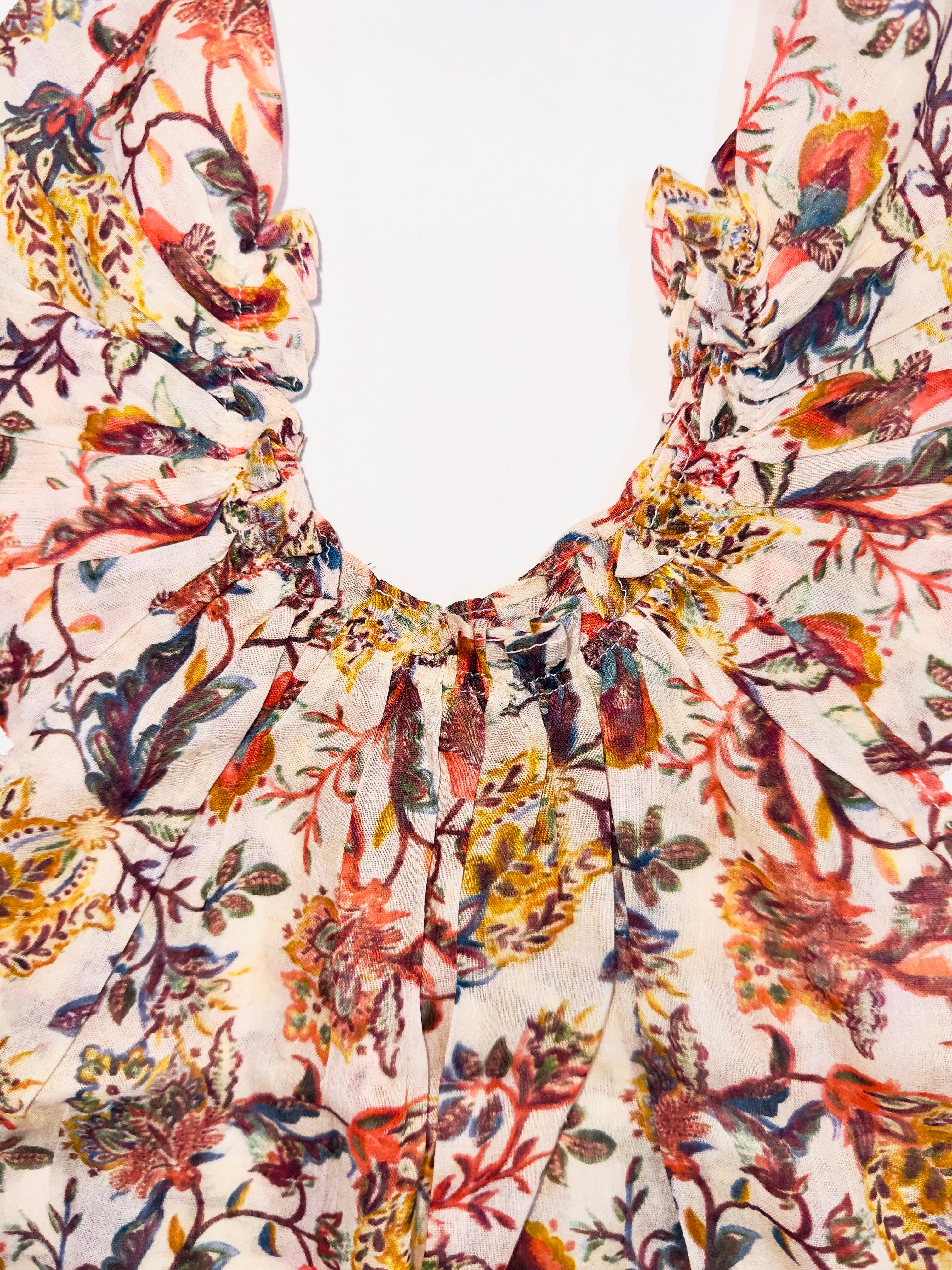 Golden Blossom Frock for Girls with Floral Designs, Lace Sleeves, and Breathable Fabric.