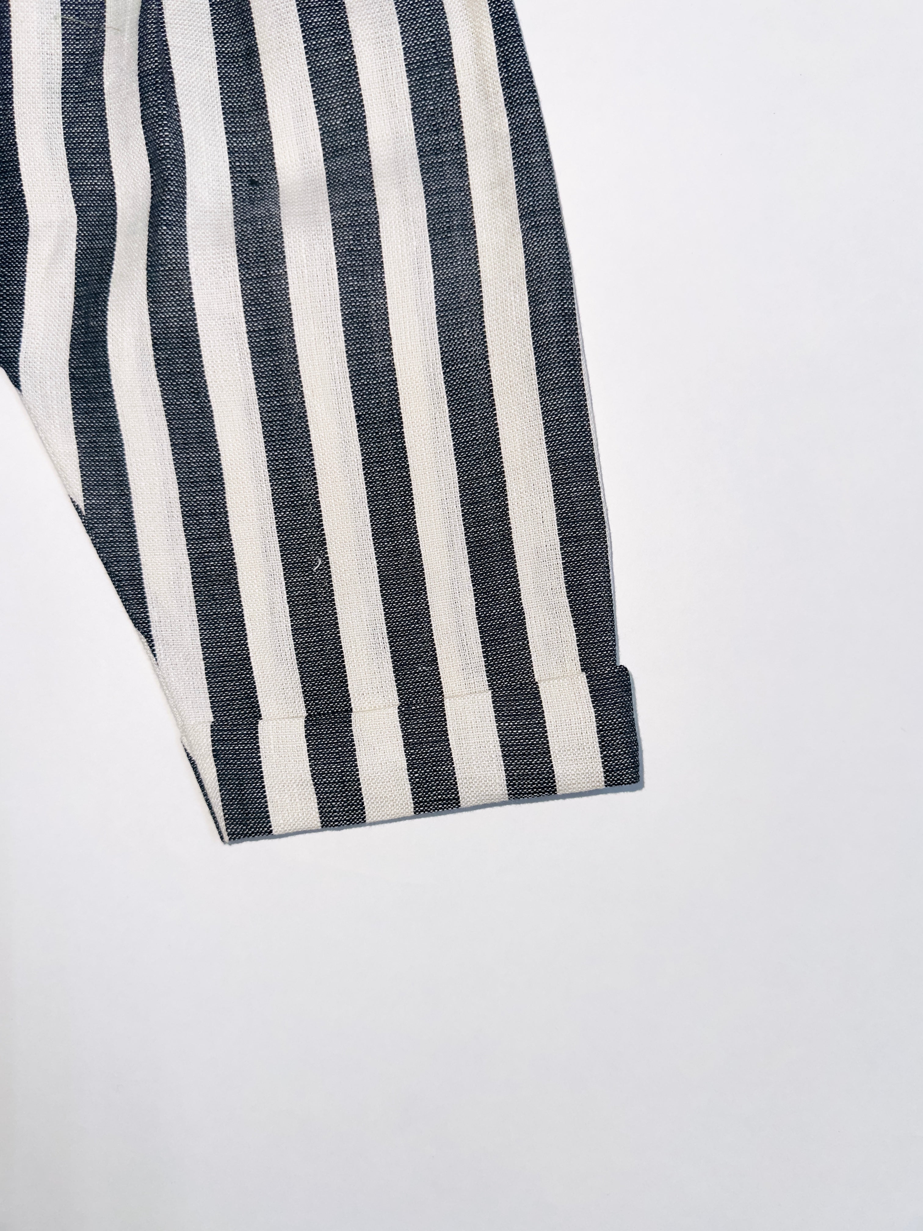 Minimalist Striped Co-Ord Set for Boys with Beige Top and Striped Harem Pants