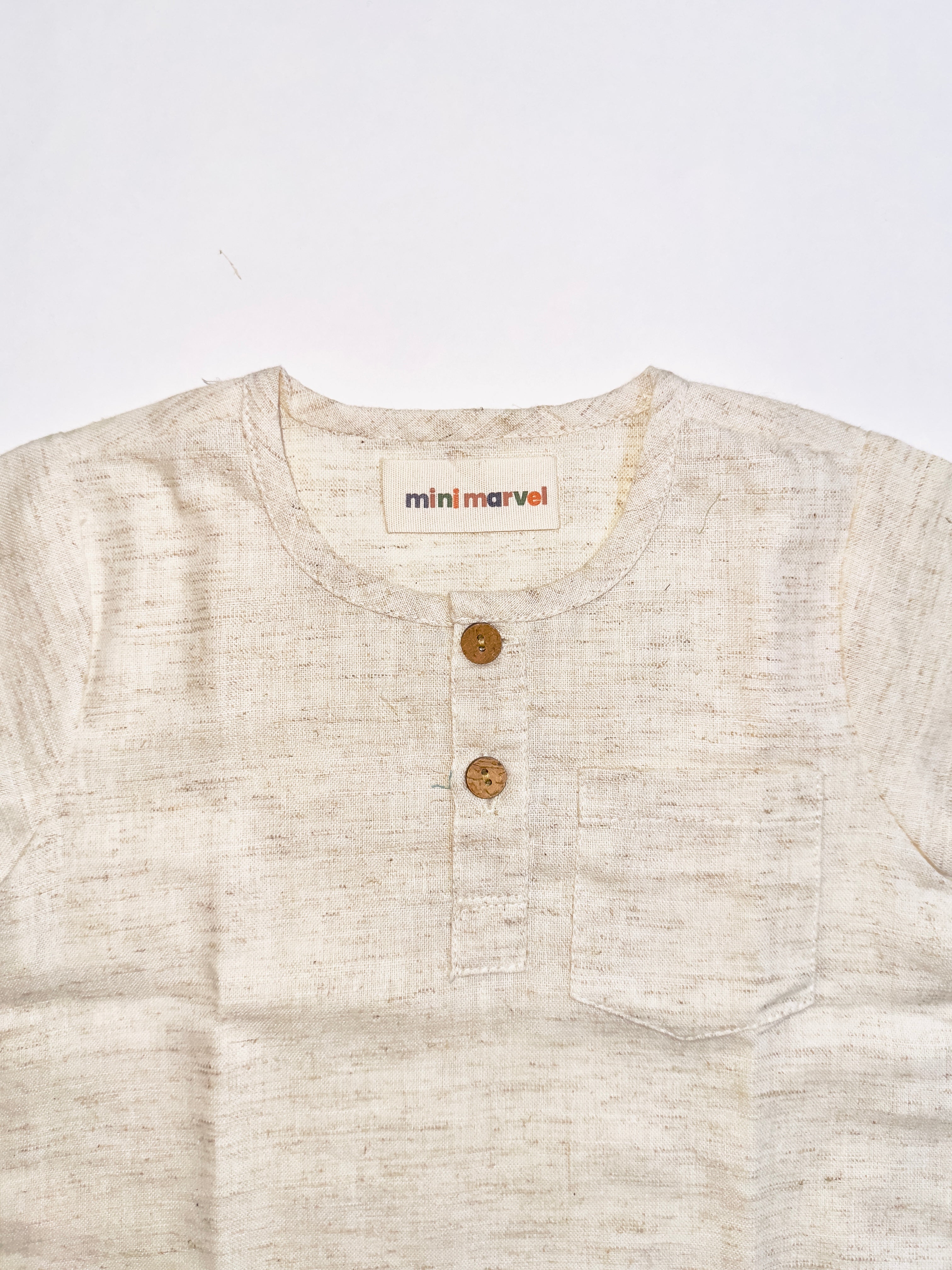 Classic Beige Linen Co-Ord Set for Kids with Breathable Fabric