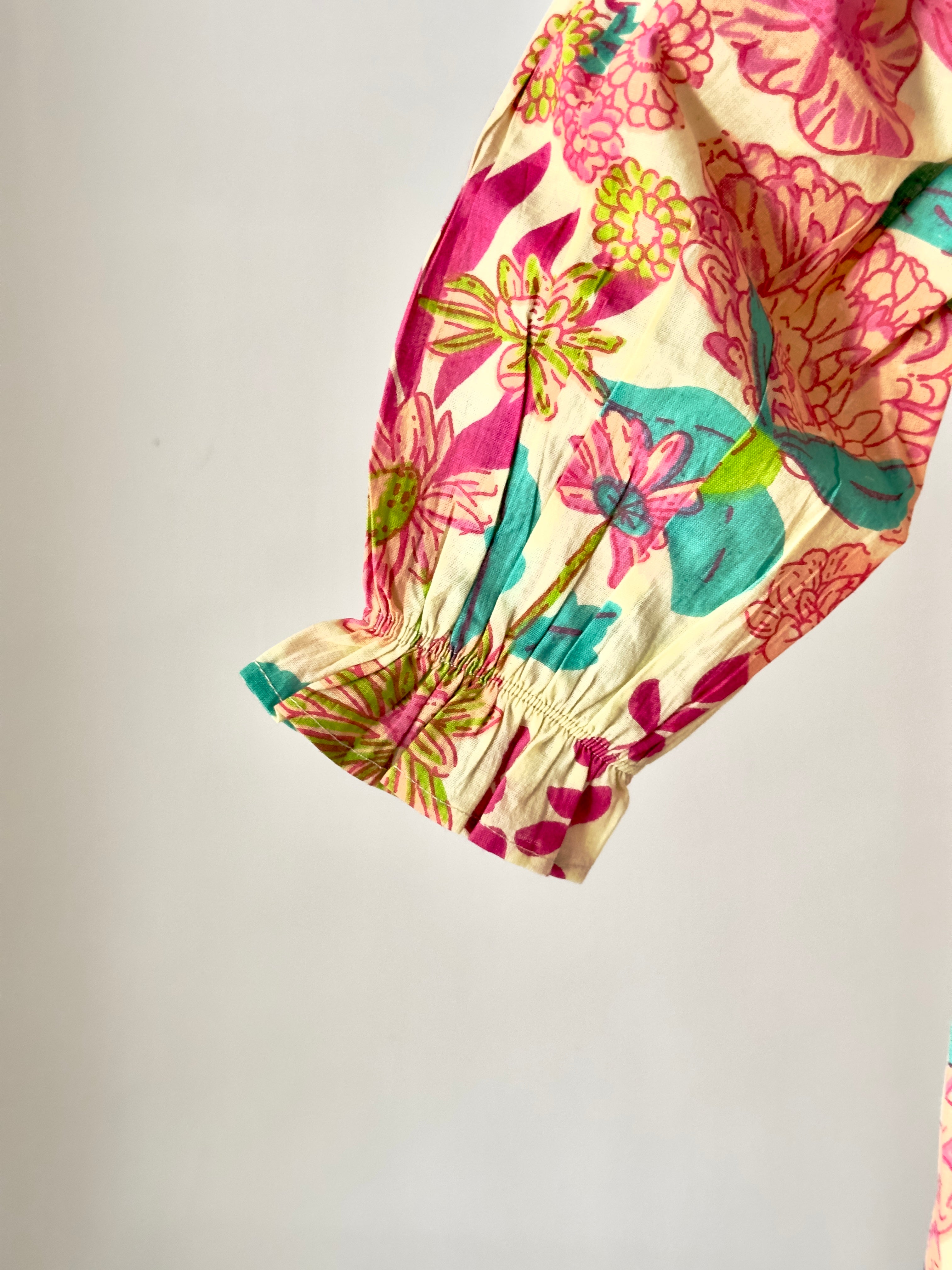 Baby girl floral cotton dress with gathered sleeves