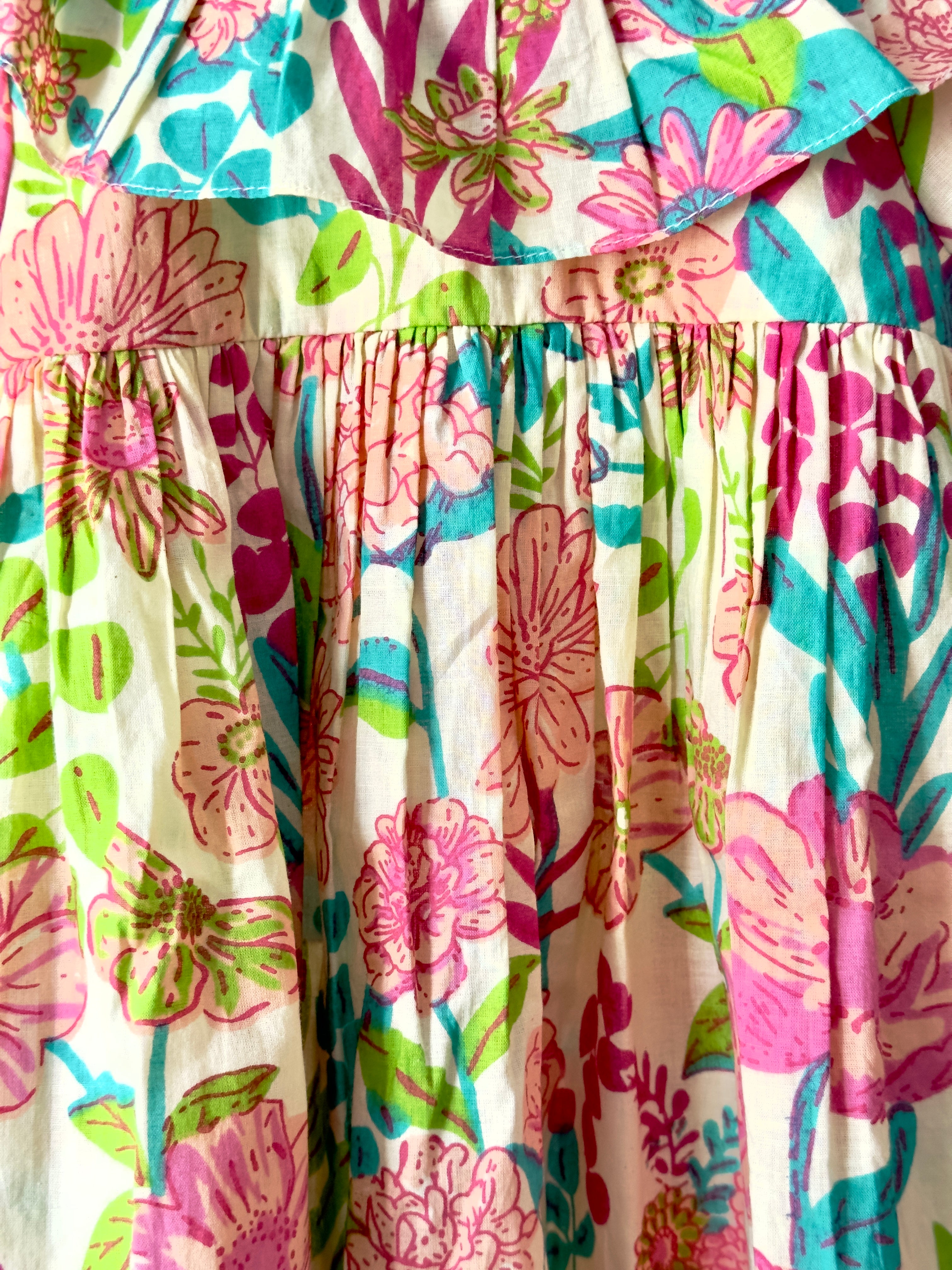 Baby girl floral cotton dress with gathered sleeves