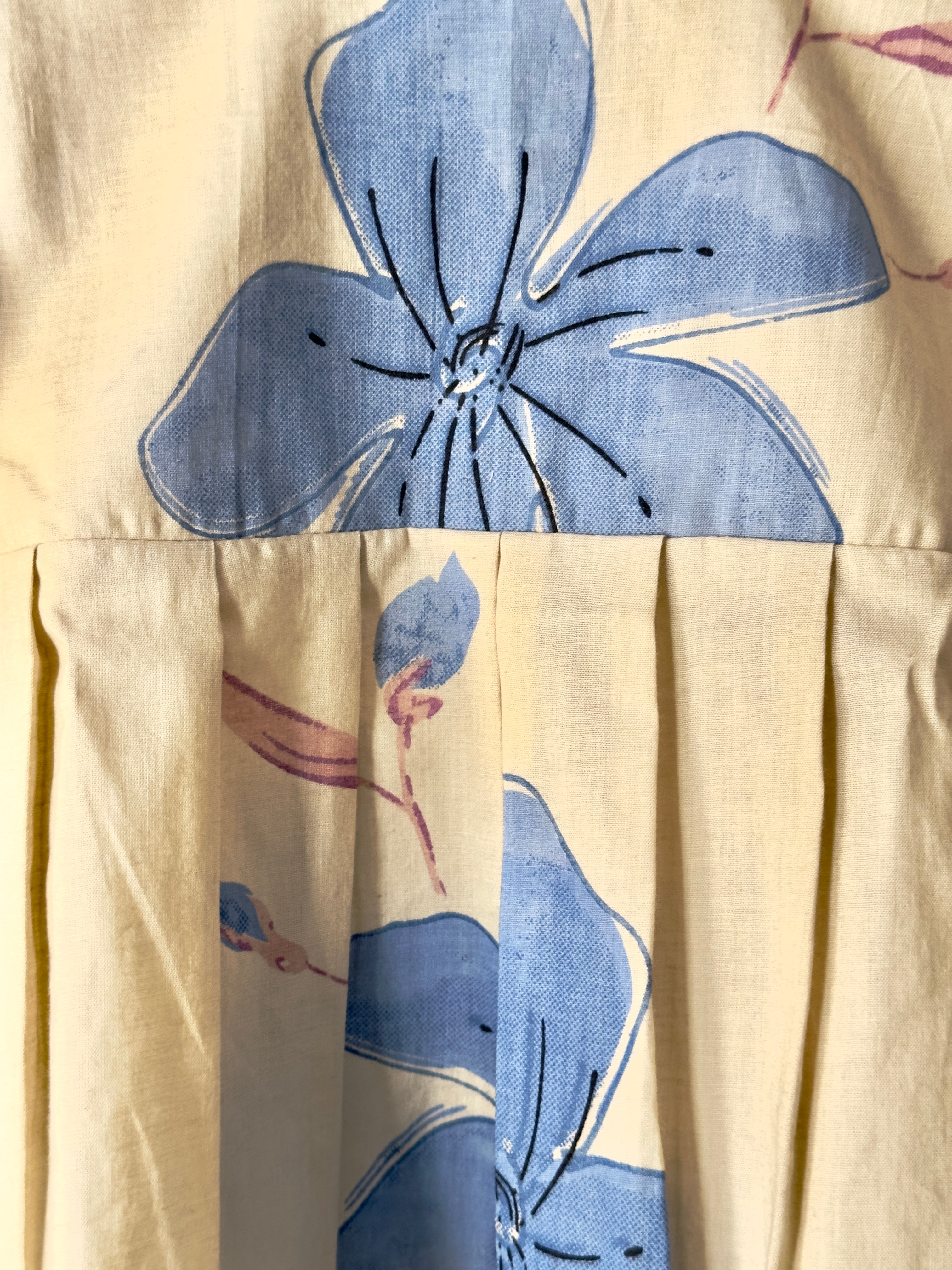 Baby girl floral ruffle co-ord set in cream and blue cotton