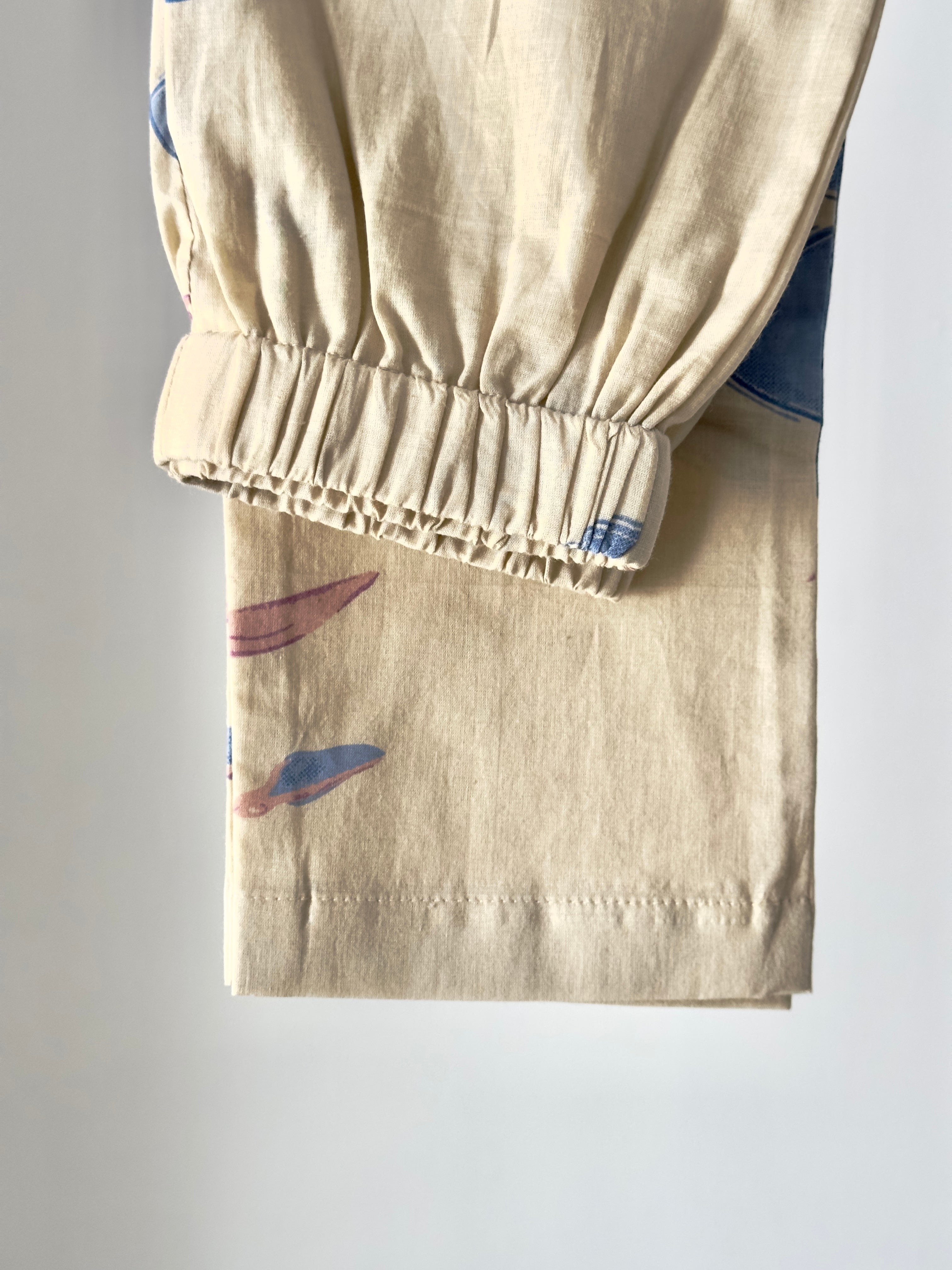 Baby girl floral ruffle co-ord set in cream and blue cotton