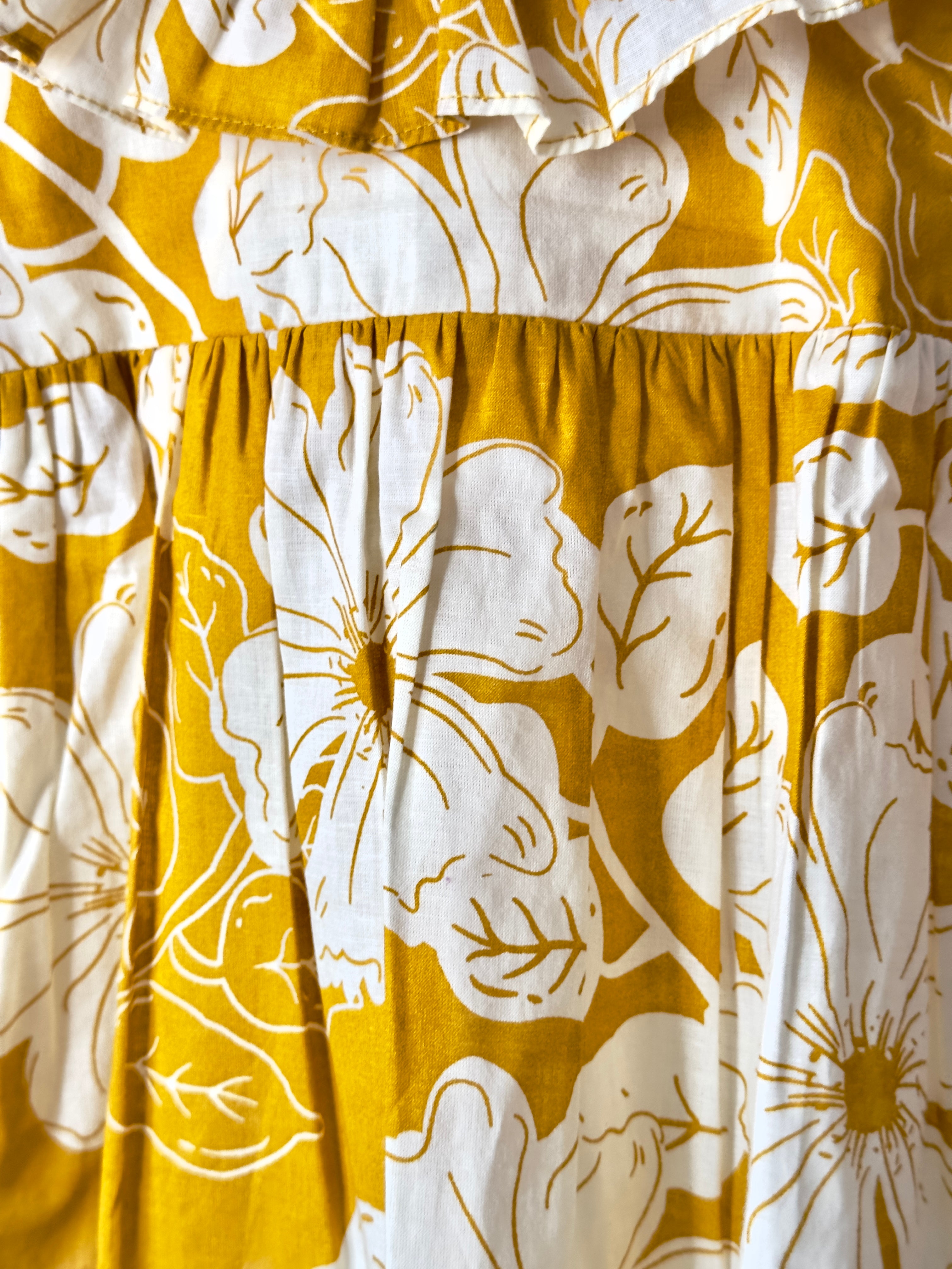 Ruffled neckline floral top with matching cream cotton bottoms