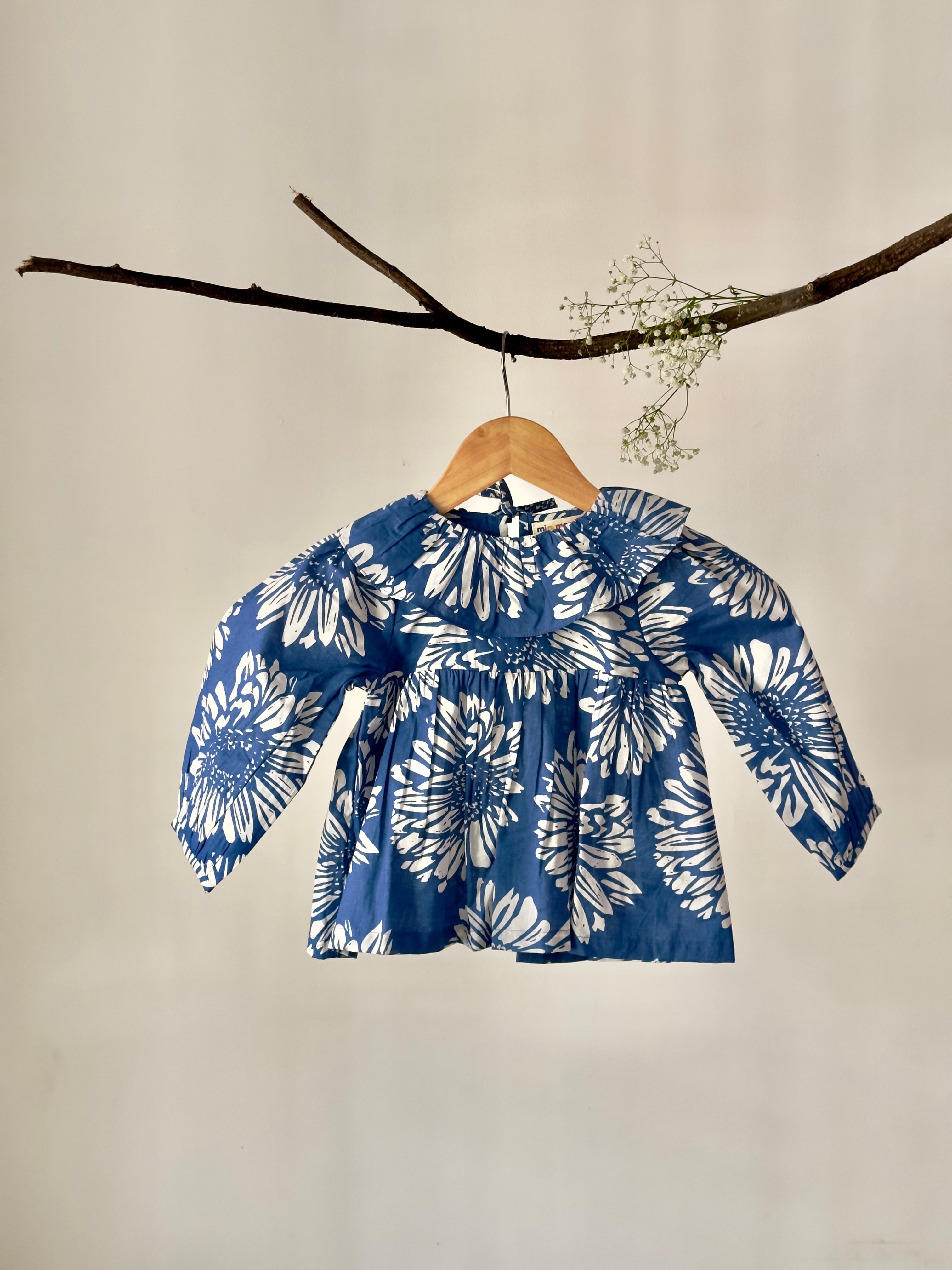 blue floral printed cotton top from the Blue Blossom Co-ord Set