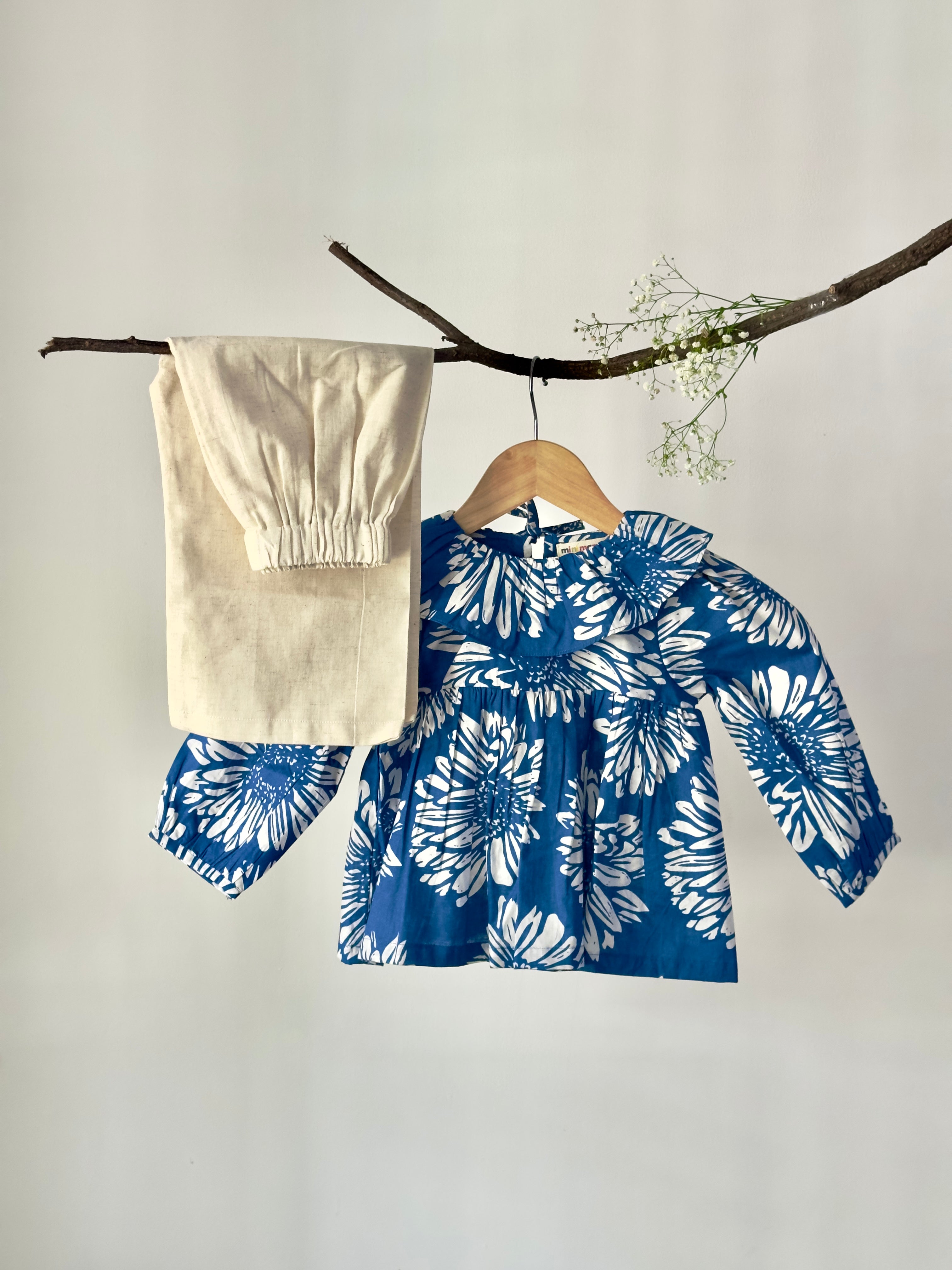 blue floral printed cotton top from the Blue Blossom Co-ord Set