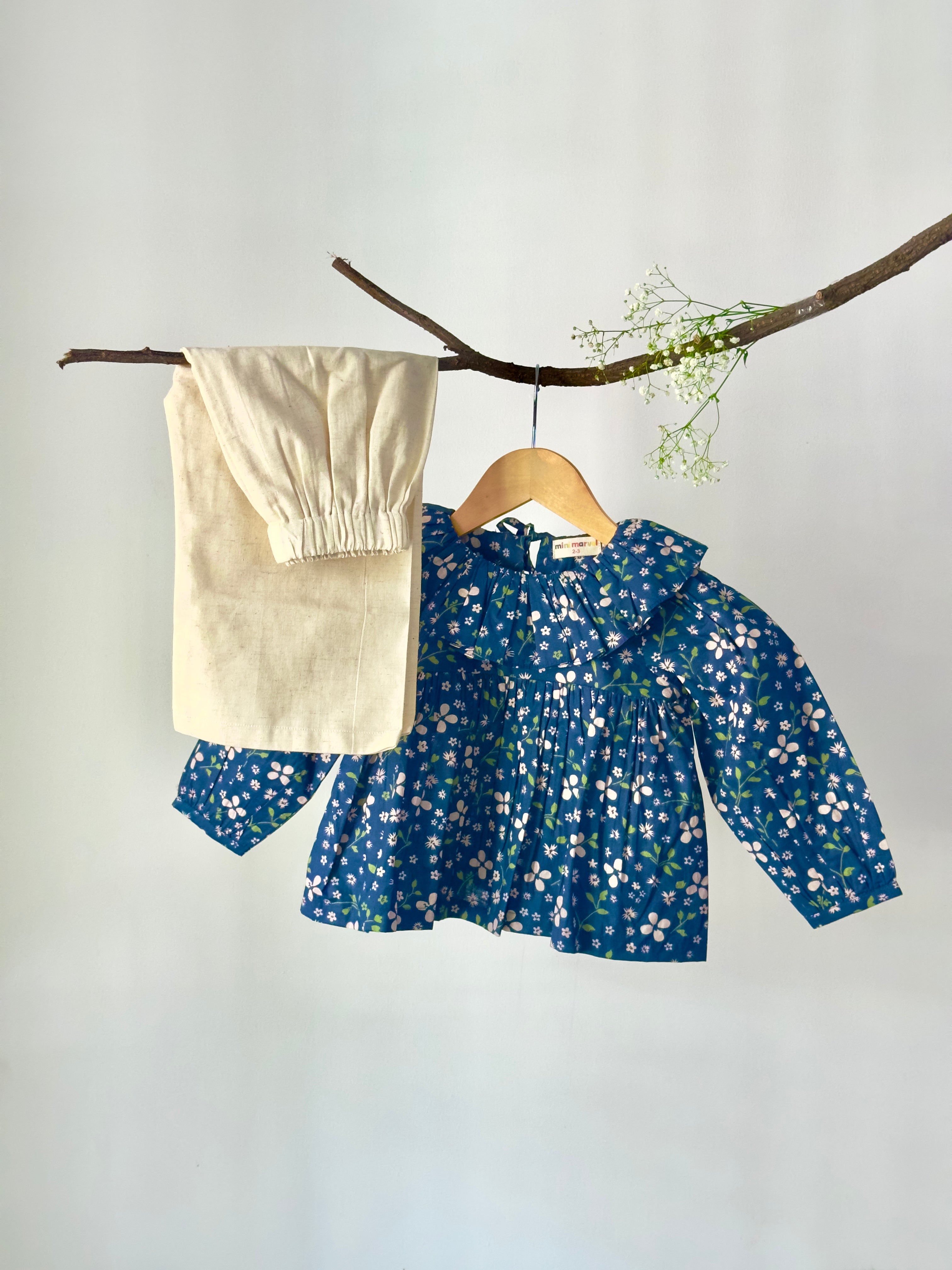 blue floral printed cotton top from the Blue Blossom Co-ord Set